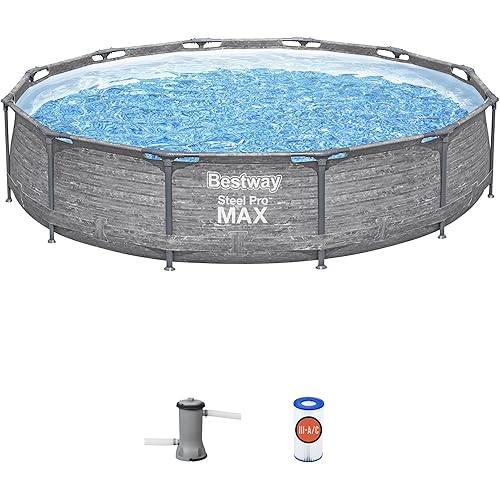 Bestway Steel Pro MAX 12' x 30" Round Above Ground Swimming Pool Set Outdoor Metal Frame Family Pool with Liner and Filter Pump, Gray