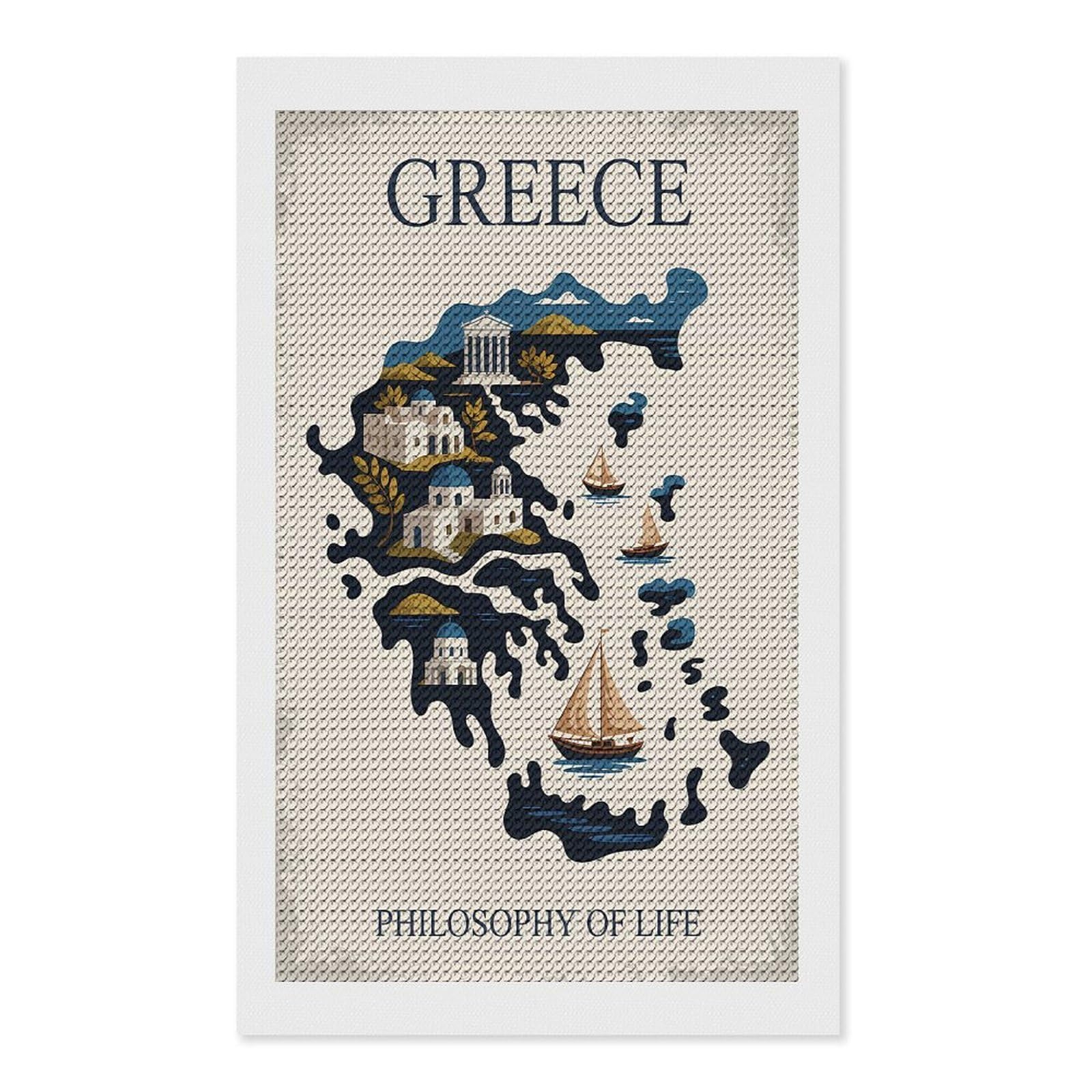 Junmoney Greece Philosophy of Life Map(2) DIY Diamond Art Canvas Kit 12"x20", Pleasing Wall Art Project, Easy Handmade Project, Living Room Decor
