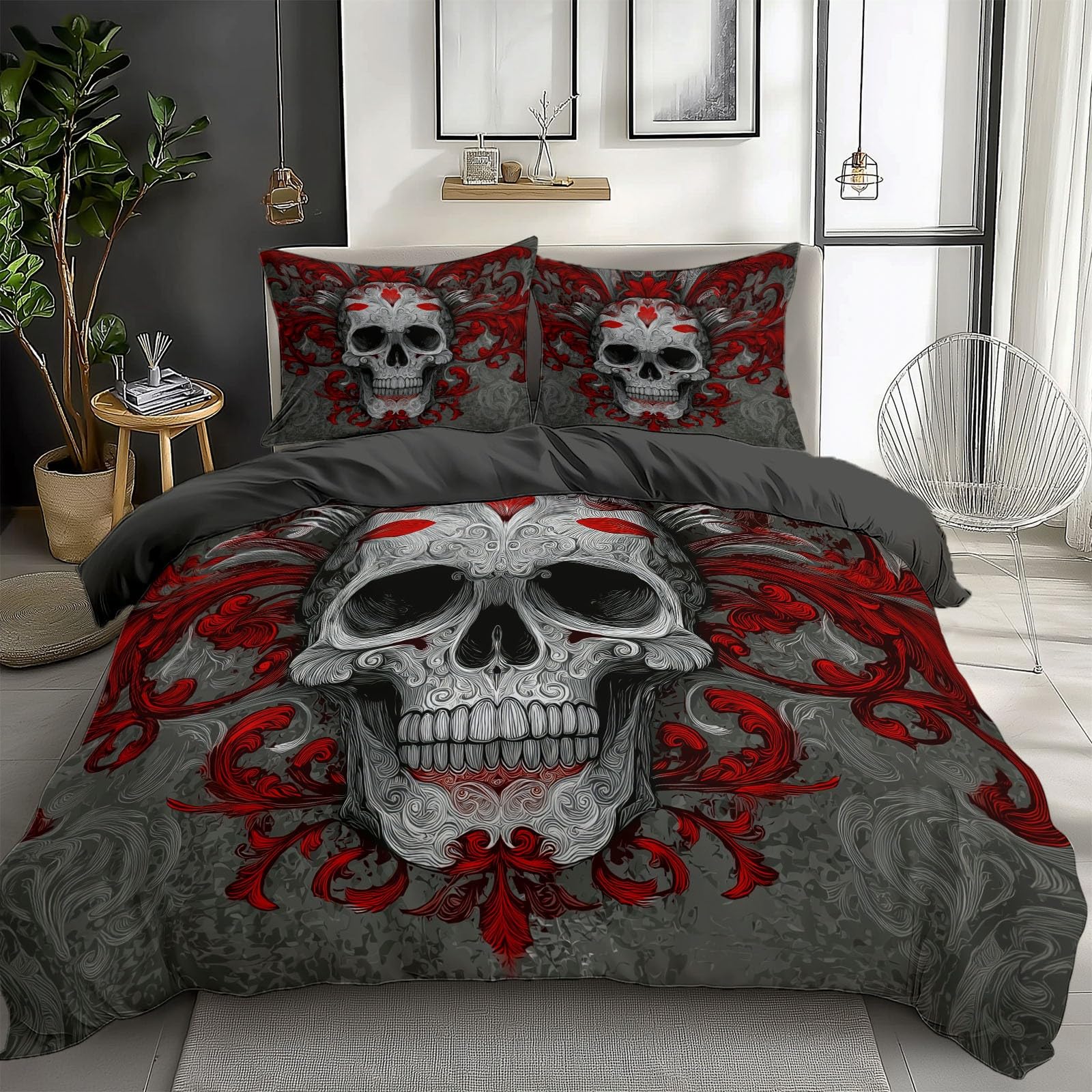 Housse de couette crâne de sucre sans repassage pour lit ado sans pli