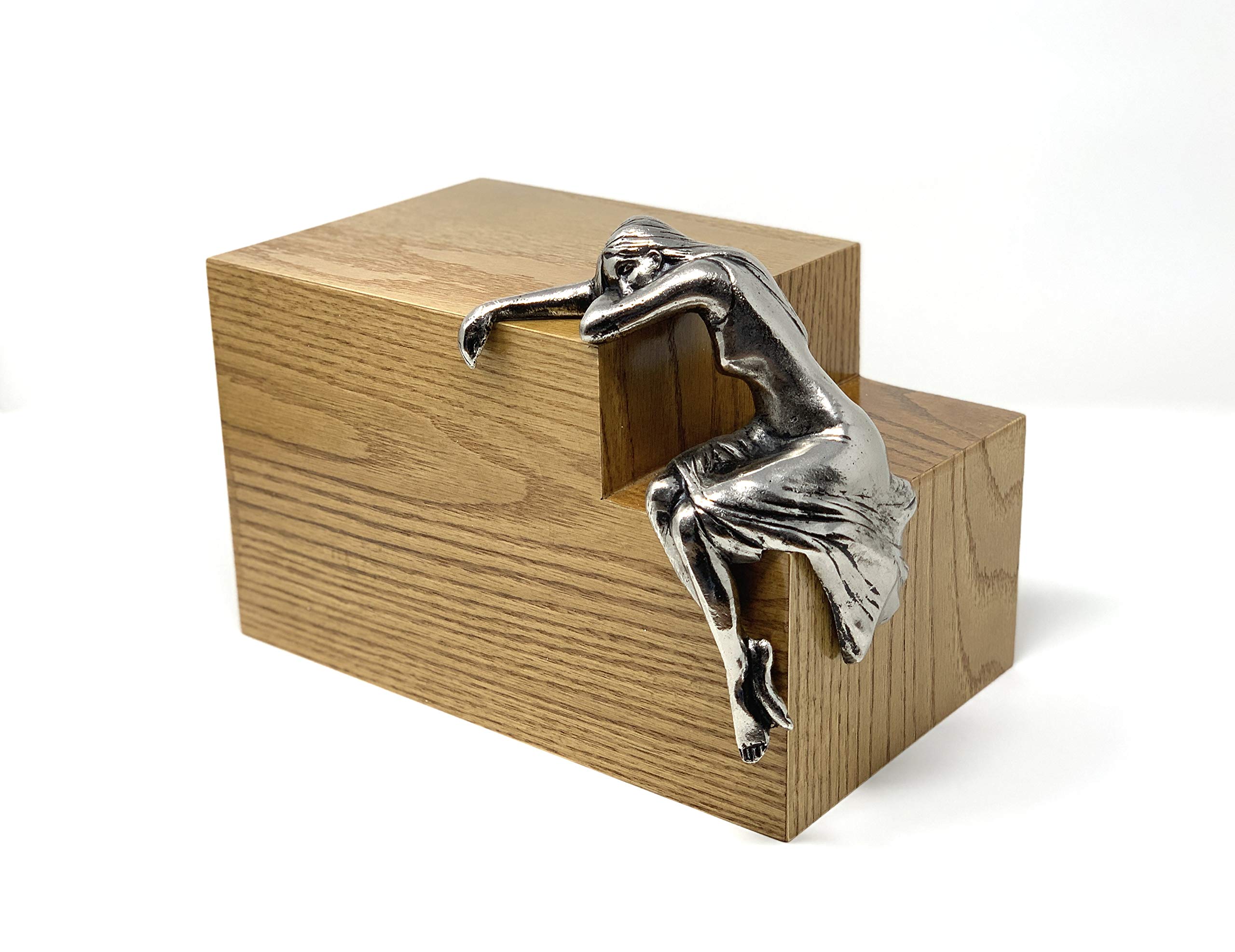 Aesthetic Urns Walnut/Silver Casket Urn For Ashes With Weeping Lady Figurine Cremation Urn For Ashes Memorial Large Urn Container For Human Remains