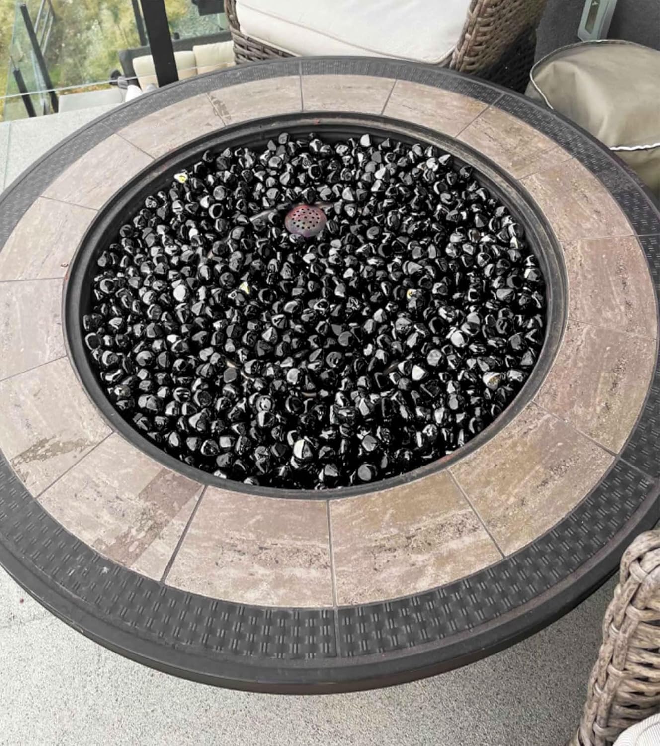 GRISUN Onyx Black Fire Glass Diamonds for Fire Pit, 1 Inch High Luster Reflective Tempered Glass Rocks for Natural or Propane Fireplace, Safe for Outdoors and Indoors Firepit Glass, 20 Pounds