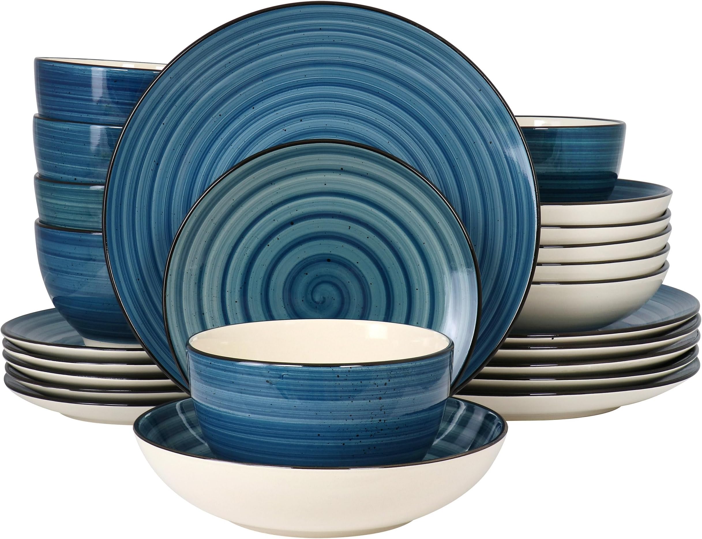 Gia 24 Piece Stoneware Dinnerware Set (Dark Blue)