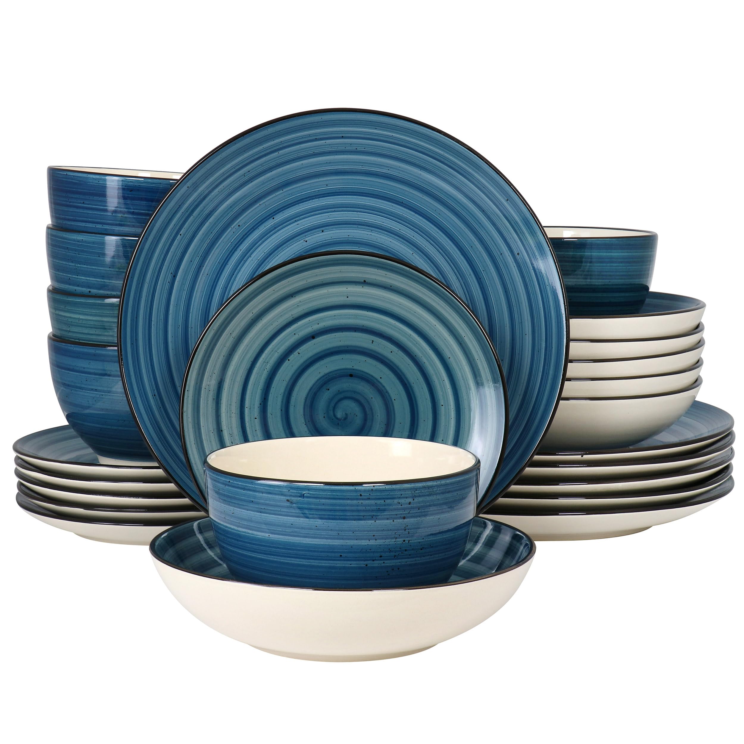 Elama Gia 24 Piece Stoneware Dinnerware Set (Dark Blue)