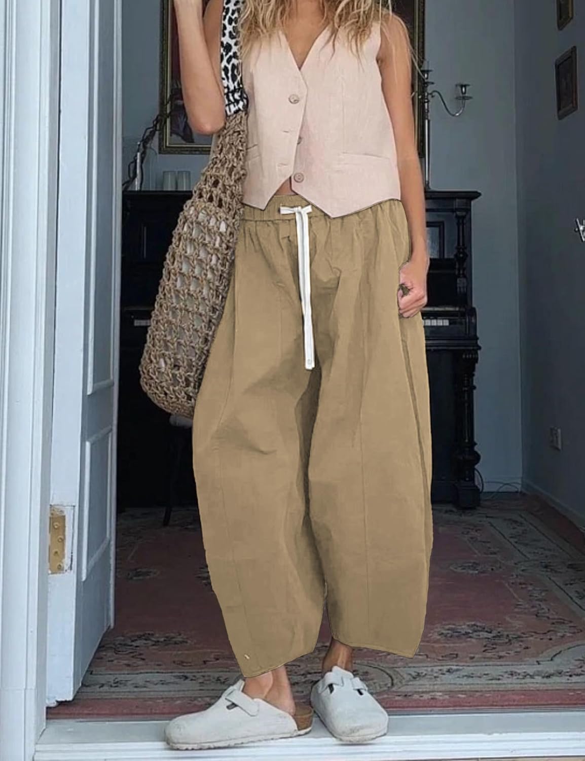 Xiaoxuemeng Barrel Jeans Women Cropped Cotton Wide Leg Pants High Waisted Denim Pants with Pockets - Image 6