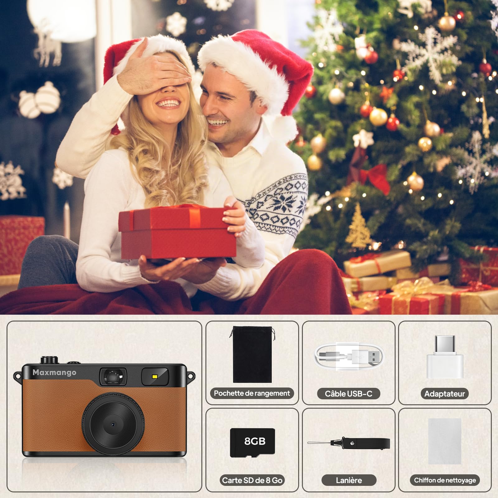Maxmango D53 Appareil Photo numérique, 12 MP Appareil Photo Vintage Filtres DIY, Appareil Photo numérique Comprend Une Carte SD de 8 Go pouvant Stocker 4000 Photos(Marron)