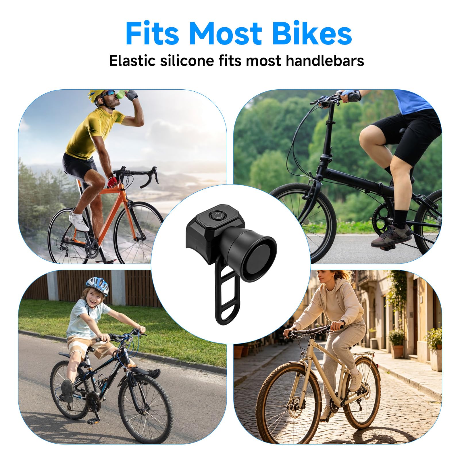 Sonnette Velo Electronique 120dB IPX4 Rechargeable USB 5 Modes Alarme Velo Noir