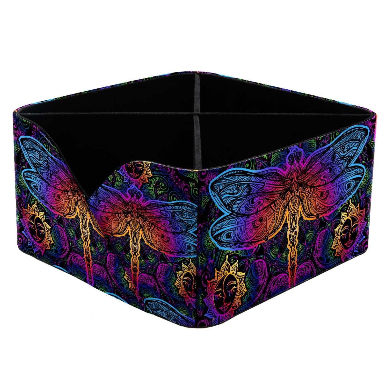 KengjuTesu Indian Mandalas Paisley Dragonfly Sun Pattern Desktop Organizer Pen Holder, Rectangular Pencil Cup for Office, Study and Makeup Stations