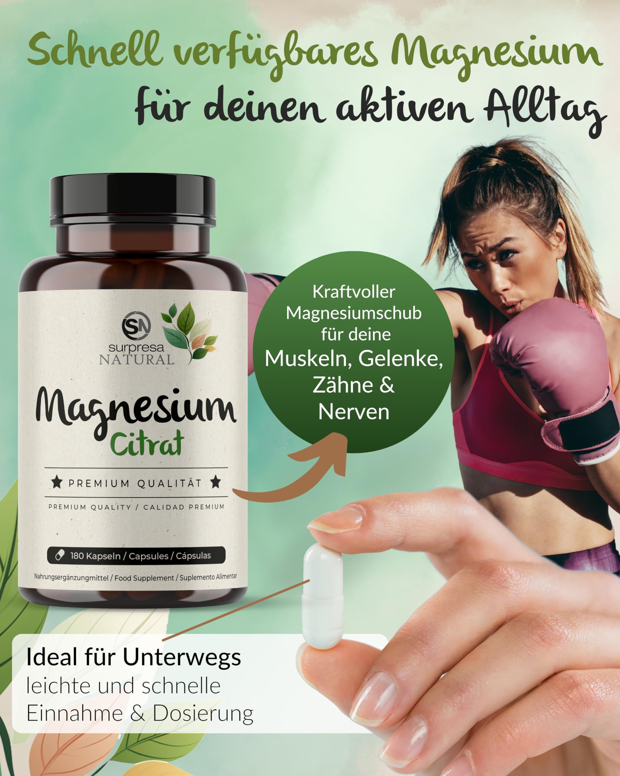 Magnesiumcitrat Kapseln hochdosiert I 3x 180 Kapseln I 1500mg Magnesiumcitrat & 240mg reines Magnesium pro Tagesdosis I Nahrungsergänzungsmittel vegan & laborgeprüft