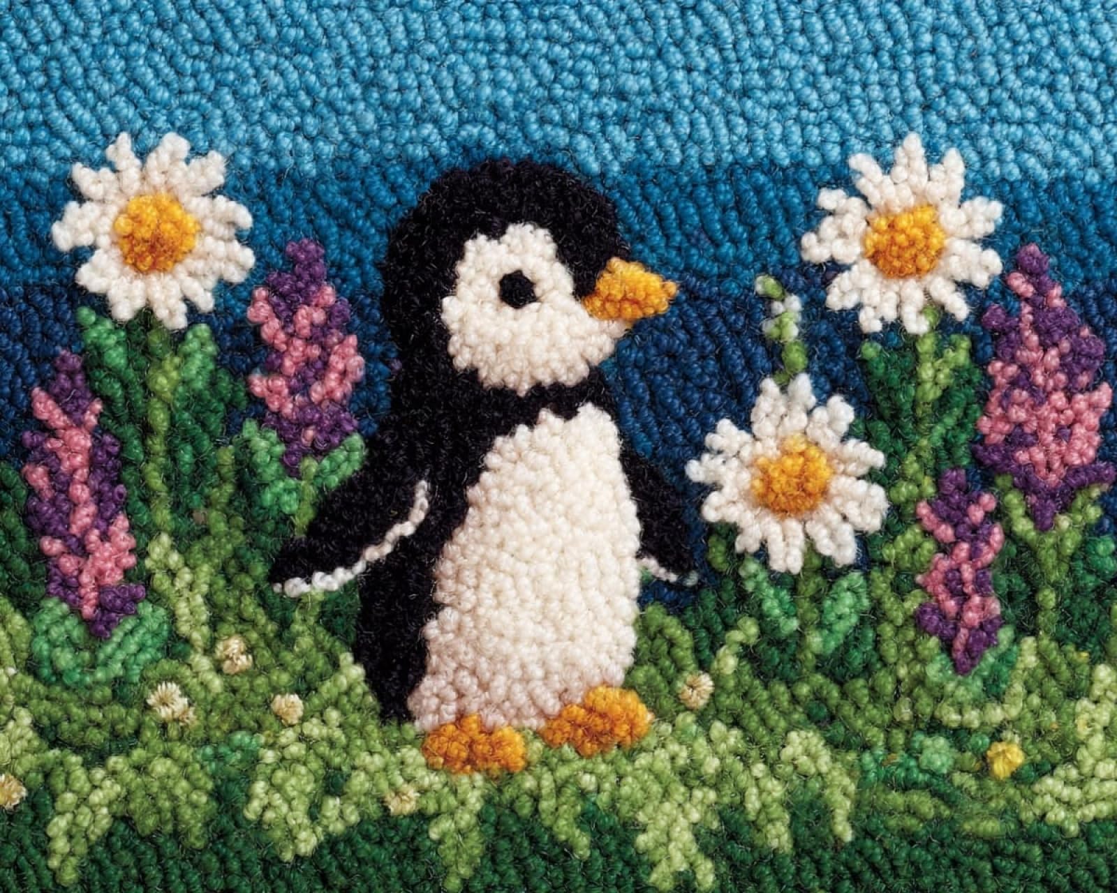 Wallphantom Latch Hook Kits for Adults Rug,Penguins and Flowers,Latch Hook Kits DIY Crochet Handcraft Rug Hooking Kit for Kids and Adults,55x75cm