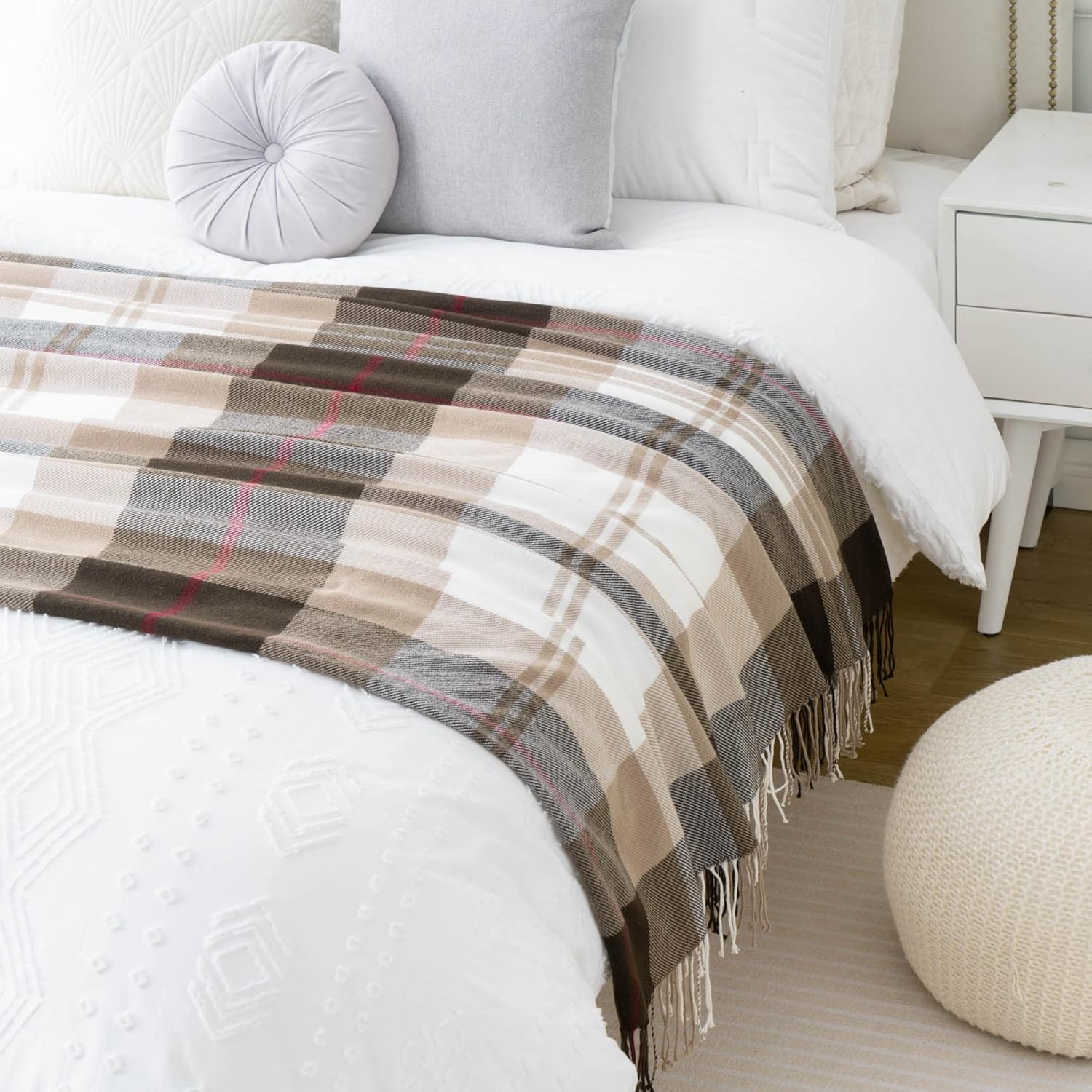 BATTILO HOME Brown Plaid Throw Blanket for Couch - Fall Plaid Blanket Buffalo Plaid Blankets - Lightweight Farmhouse Outdoor Throw Blankets for Bed, Sofa (50"x60", Coffee) - Image 3