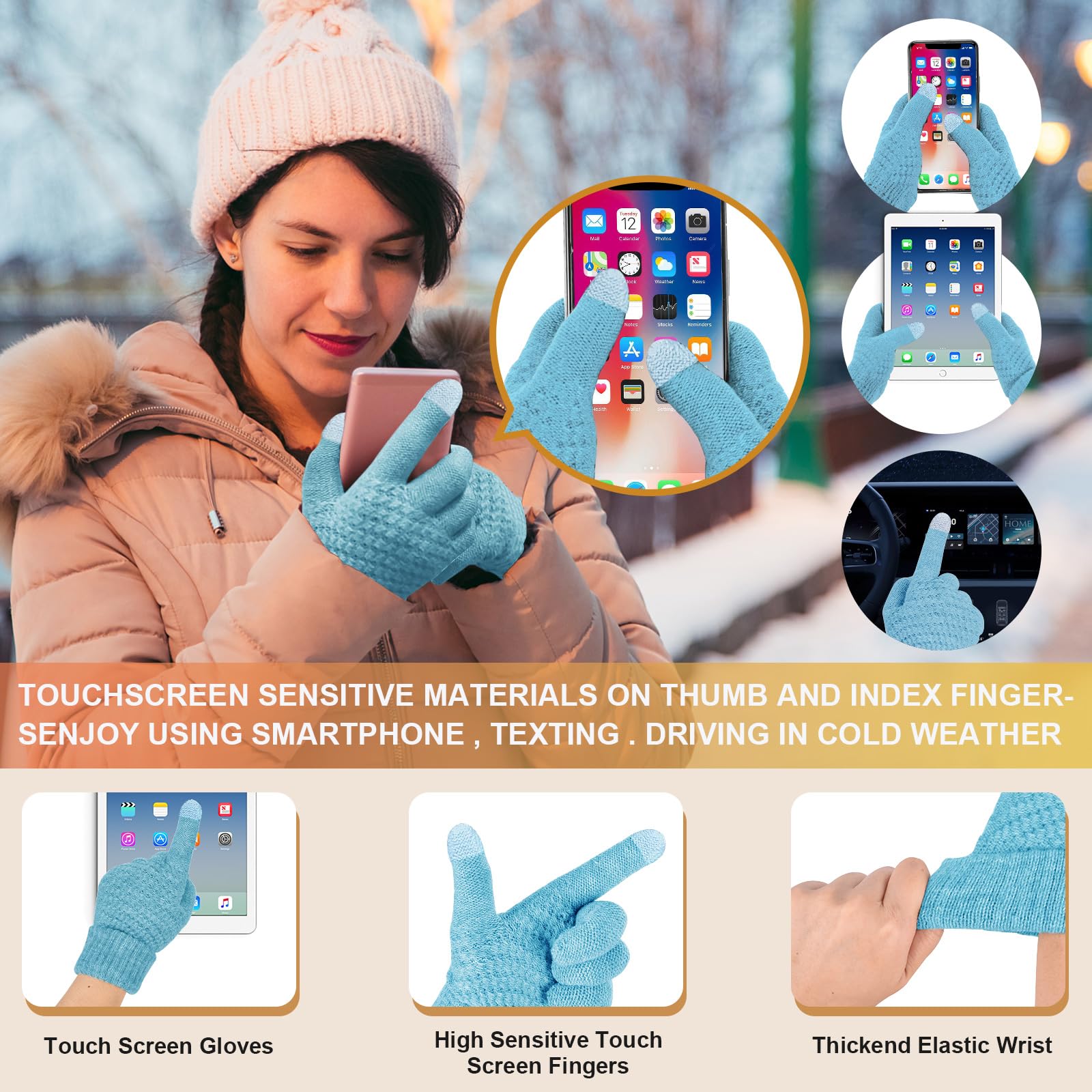 Tuopuda Gorro Bufanda Guantes Set para Mujer Gorro de punto Bufandas Guantes de Pantalla Táctil Orejeras de Invierno de Calentadores Suaves Calcetines Invierno Regalos Conjunto para Mujer