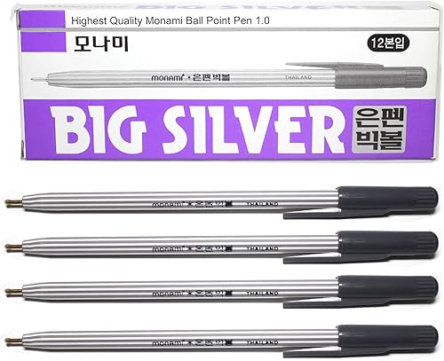 X12 Monami Big Silver - Bolígrafo de tela, cuero para cortar, 0.039 in, tinta plateada, paquete de 12 bolígrafos