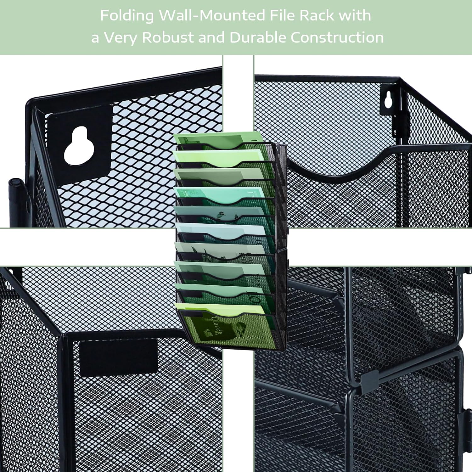 10 Tier Mesh Hanging File Organizer Vertical Wall File Organizer Wall File Holder for Office School Home, Black