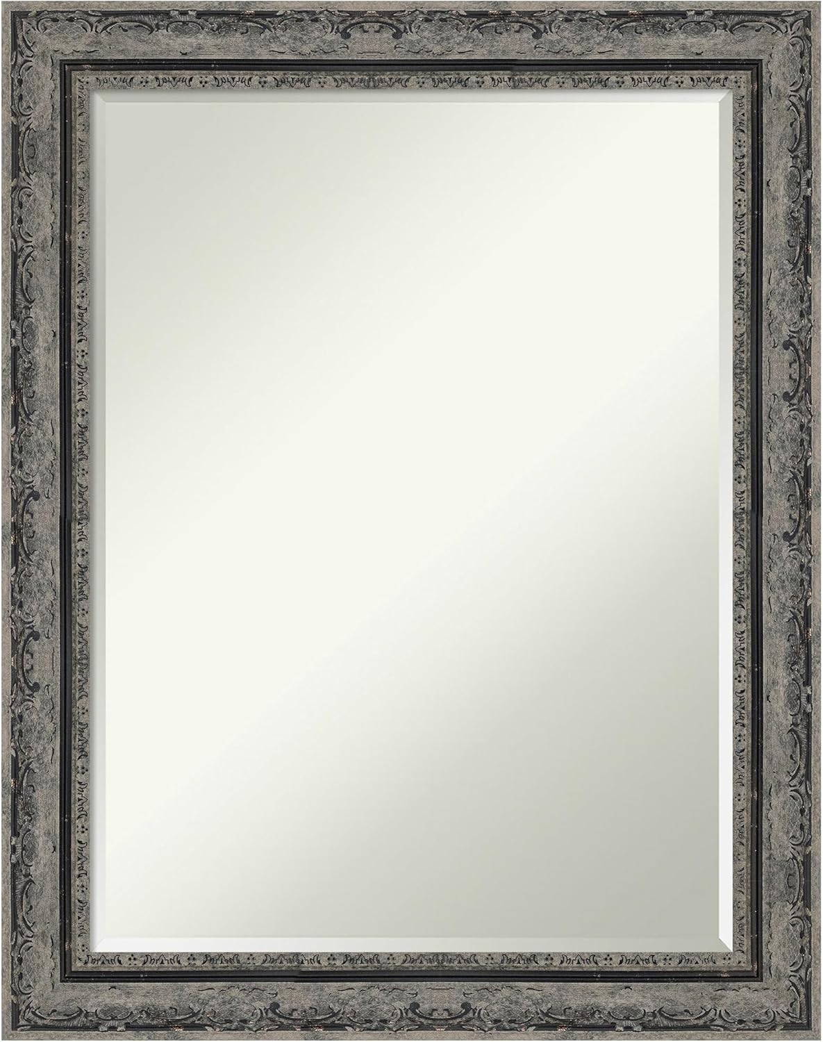 Amanti Art Black Bathroom Mirror for Over Sink, 26x20 Eva Black Silver Thin Rectangle Vanity Mirror, Medium Modern Frame, Hangs Horizonally and Vertically, Bathroom Wall Decor, Petite Bevel Edge