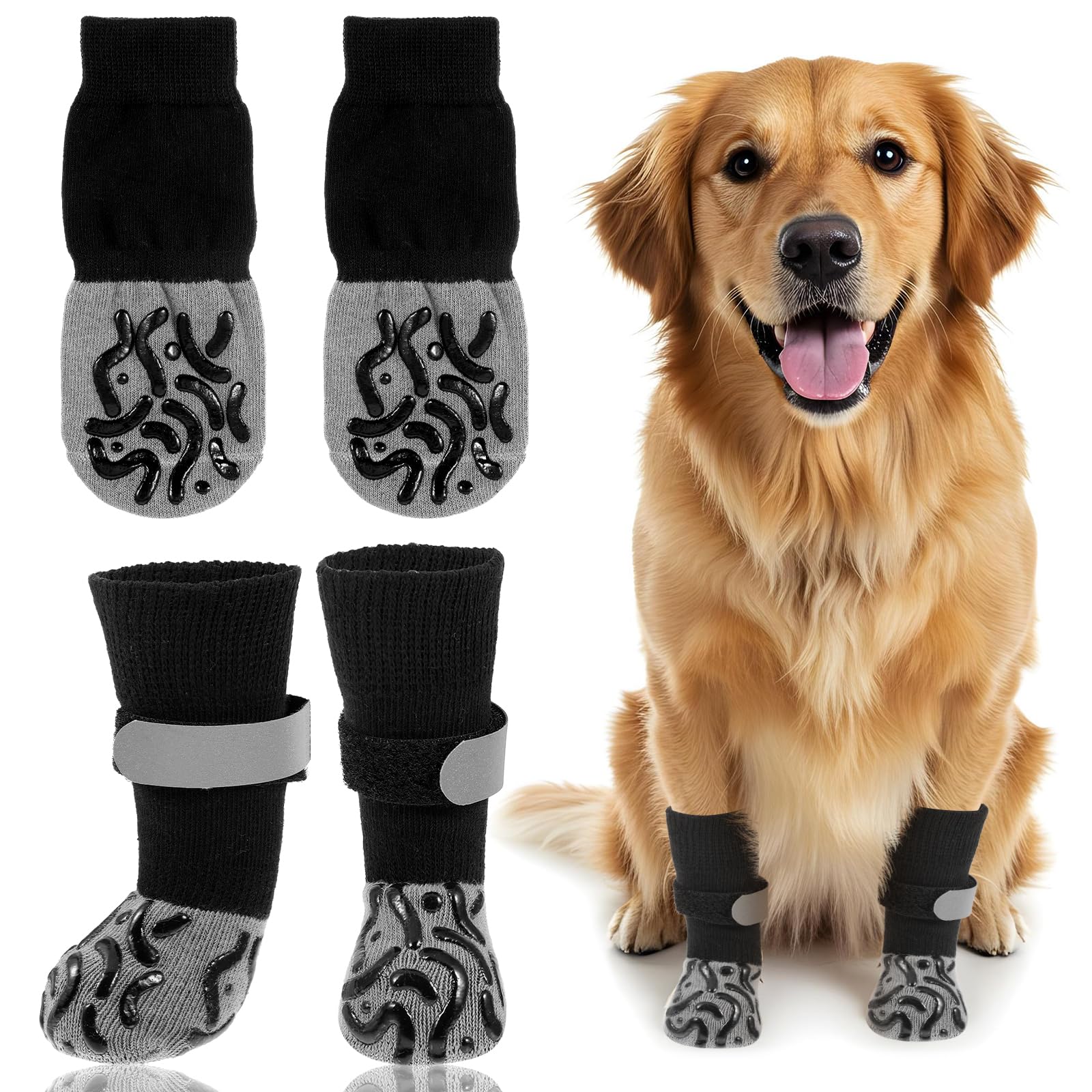 4 Pcs Dog Boots Paw Protector, Dog Socks Paws Stop Licking, Dogs Shoes with Grippers for Hot/Cold Pavement