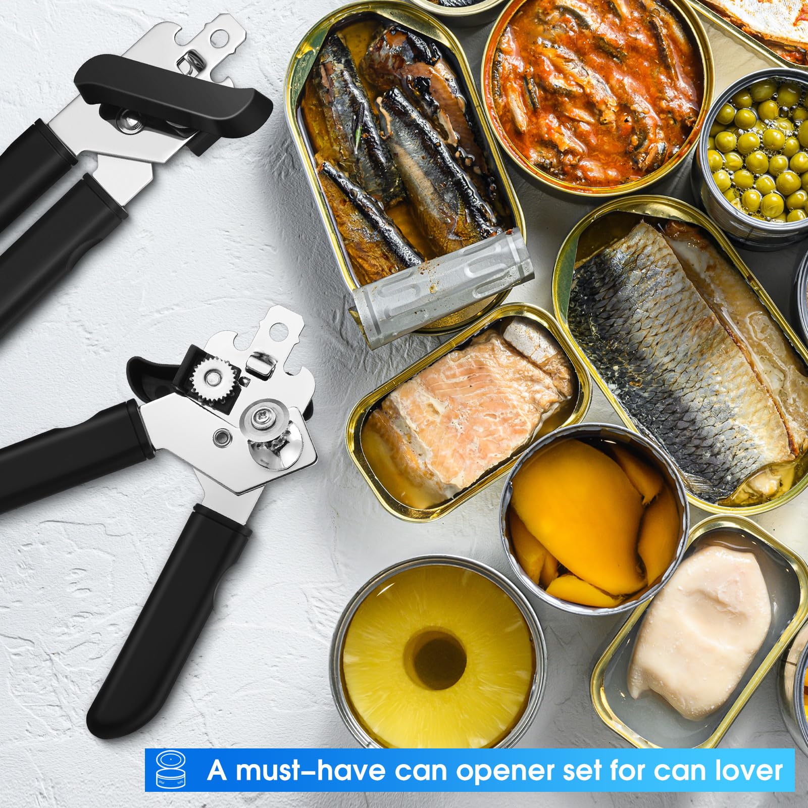 Gisafai 8 abrelatas manuales con borde de seguridad 3 en 1, mango de ahorro de mano de obra, tapa de tapa con palanca grande, perilla de giro grande, abridor de rueda de corte afilado, para cocina,