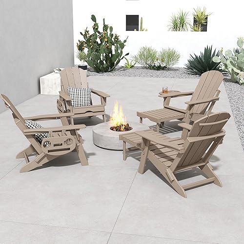 Miniatura 2 de FOOWIN Silla Adirondack plegable ajustable con otomana retráctil, silla Adirondack de polietileno de alta densidad con bandejas 4 en 1, resistente a