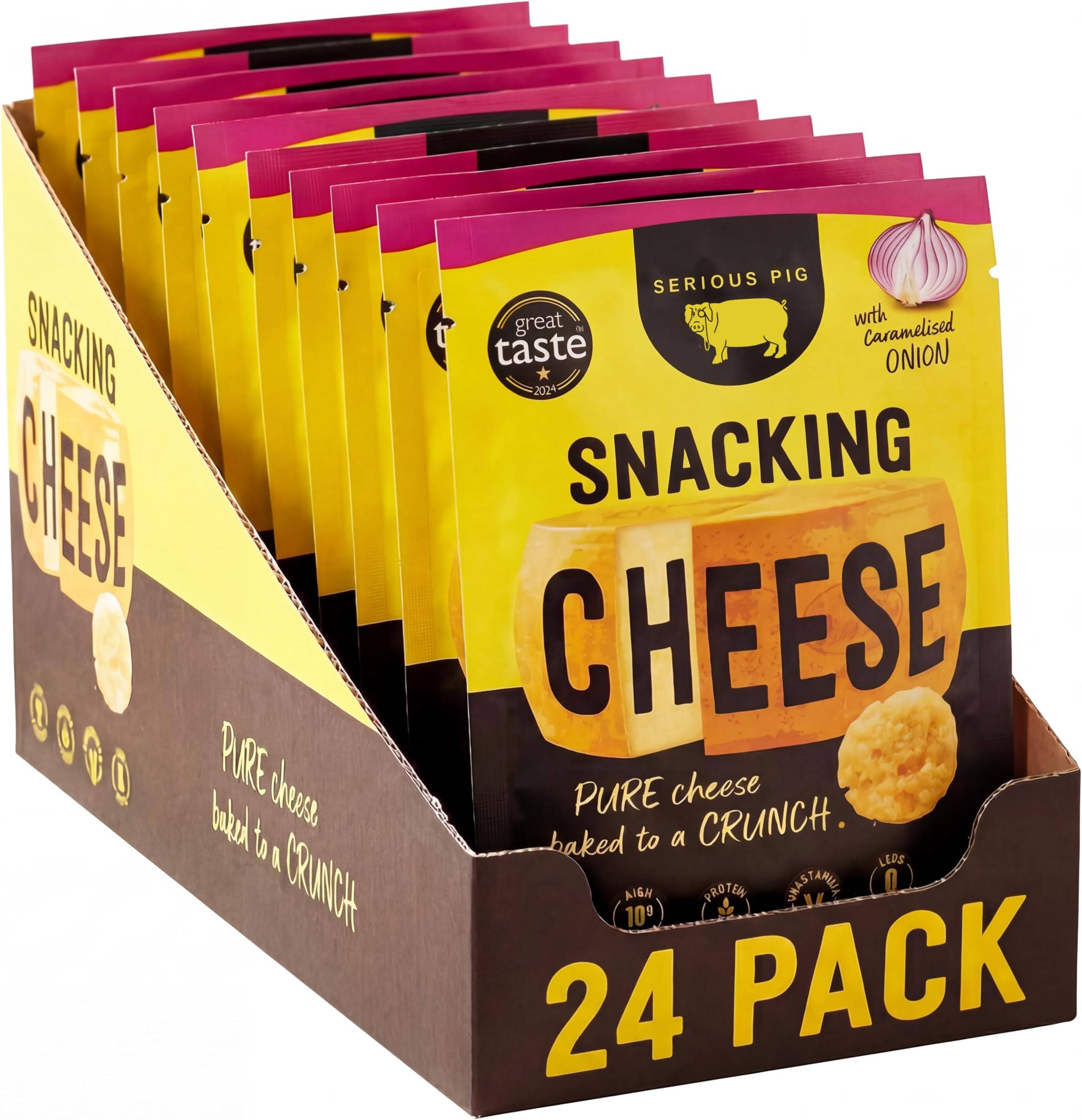 Snacking Cheese Caramelised Onion Flavour - Pure Cheese Crisps High Protein Low Carb (12 x 24g)