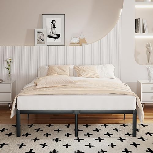 Miniatura 77 de VECELO - Base de cama metálica, no necesita somier, base de colchón, soporte de listones de acero, color negro, tamaño king