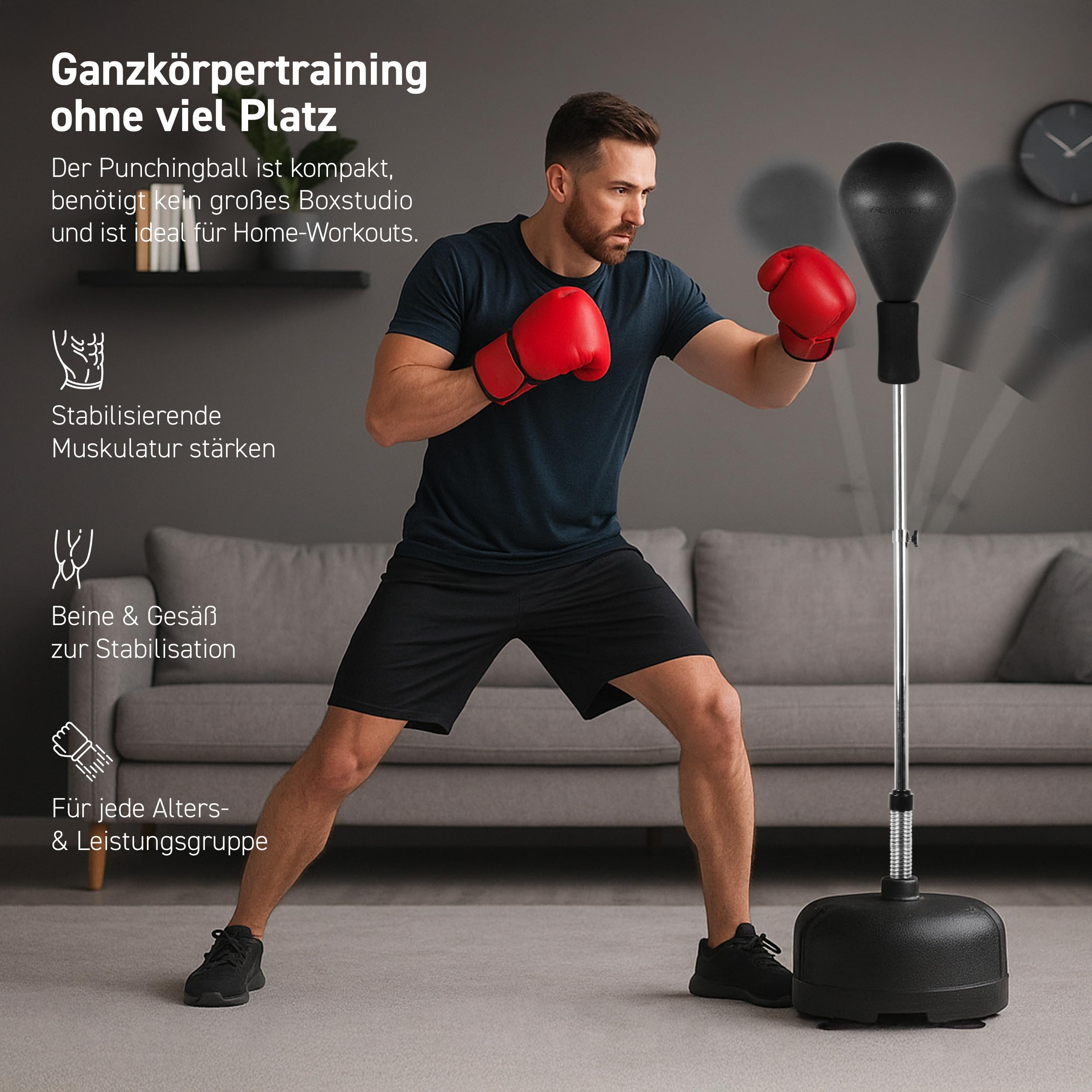 MSPORTS Pallone da Boxe di Alta Qualità, Regolabile in Altezza Con Lampadina, 110-150 cm, Supporto