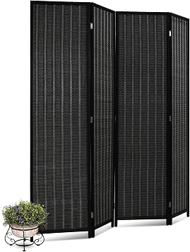 6FT Room Divider 4 Panel, 72 Inch Wall Divider Wood Screen Privacy Screen Seperating Divider Handwork Bamboo Folding Portable for Home Bedroom, Black