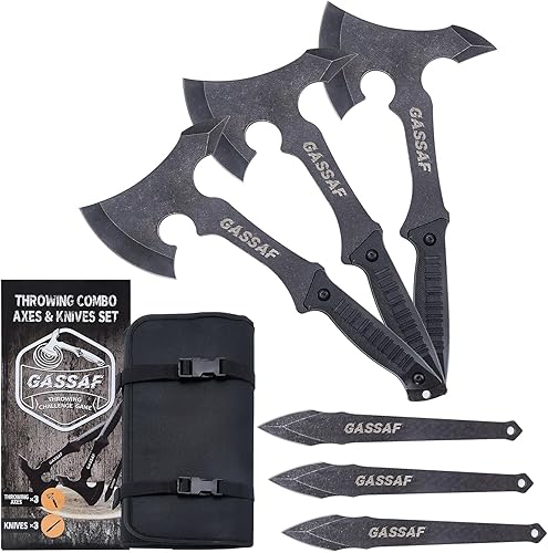 GasSaf Juego de cuchillos para lanzar hacha Tomahawk de acero inoxidable y cuchillo de lanzamiento bien equilibrado de acero inoxidable, funda