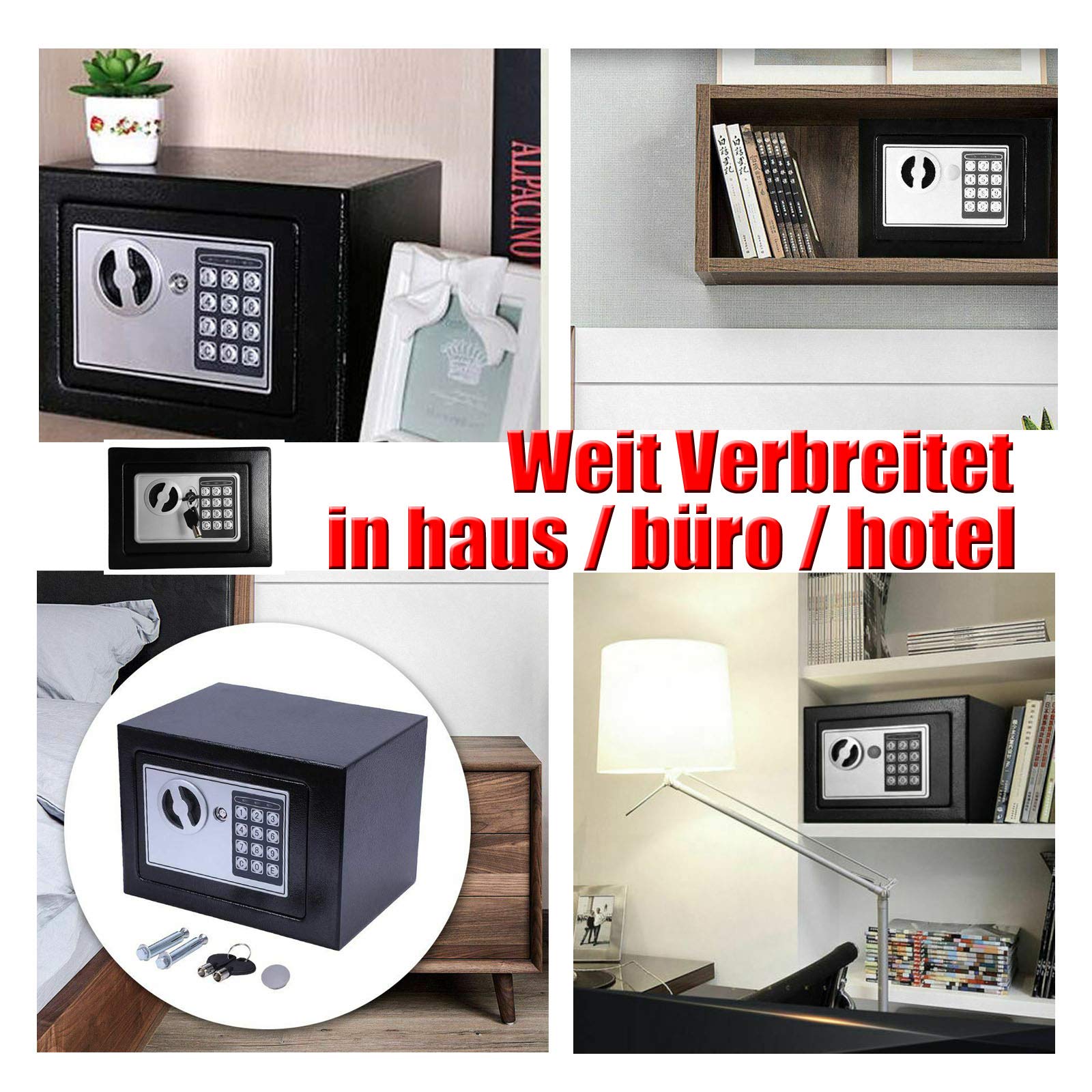 Caja fuerte electrónica pequeña de pared pequeña con código PIN digital con llave de seguridad, caja fuerte de acero, caja fuerte para muebles, caja fuerte de pared, 8,5 L, 31 x 20 x 20 cm, color