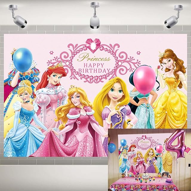 NSY Princess Background Pink Baby Shower Backdrop for Girl 1st Birthday Photography Decoration Supplies Princess Dress Up Theme Party Banner (5x3FT)