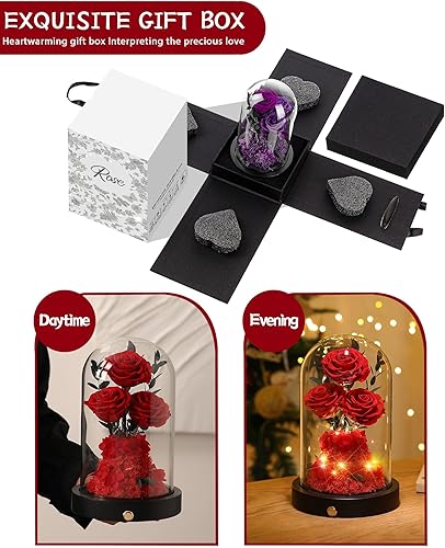Miniatura 5 de Regalos de rosas de flores para mamá, rosas preservadas reales para siempre en cúpula de cristal, día de la madre para esposa, novia, mujer, mejor