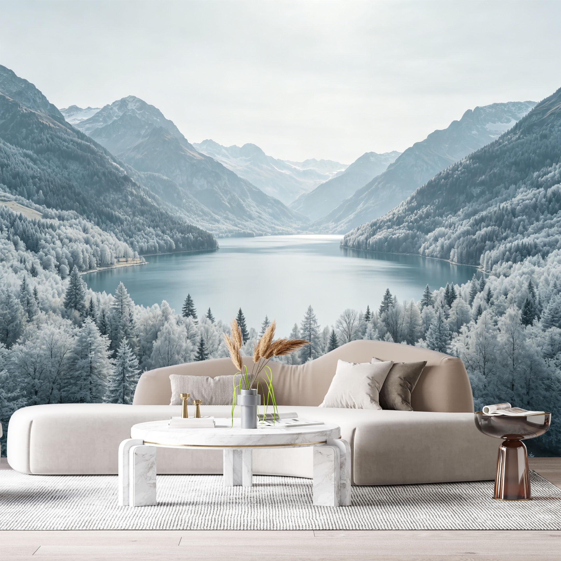 Custom Size Wall Murals Winter Mountain Lake Landscape Snow Forest Frosted Pine SelfAdhesive Wall Fabric Removable Large Wallpaper for Photo Living Room