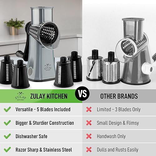 Miniatura 2 de Zulay Kitchen Rallador Rotativo de Queso de 5 Cuchillas Rallador de Queso - Rallador de Queso Manual de Manivela con Succión Reforzada y 5 Tambores