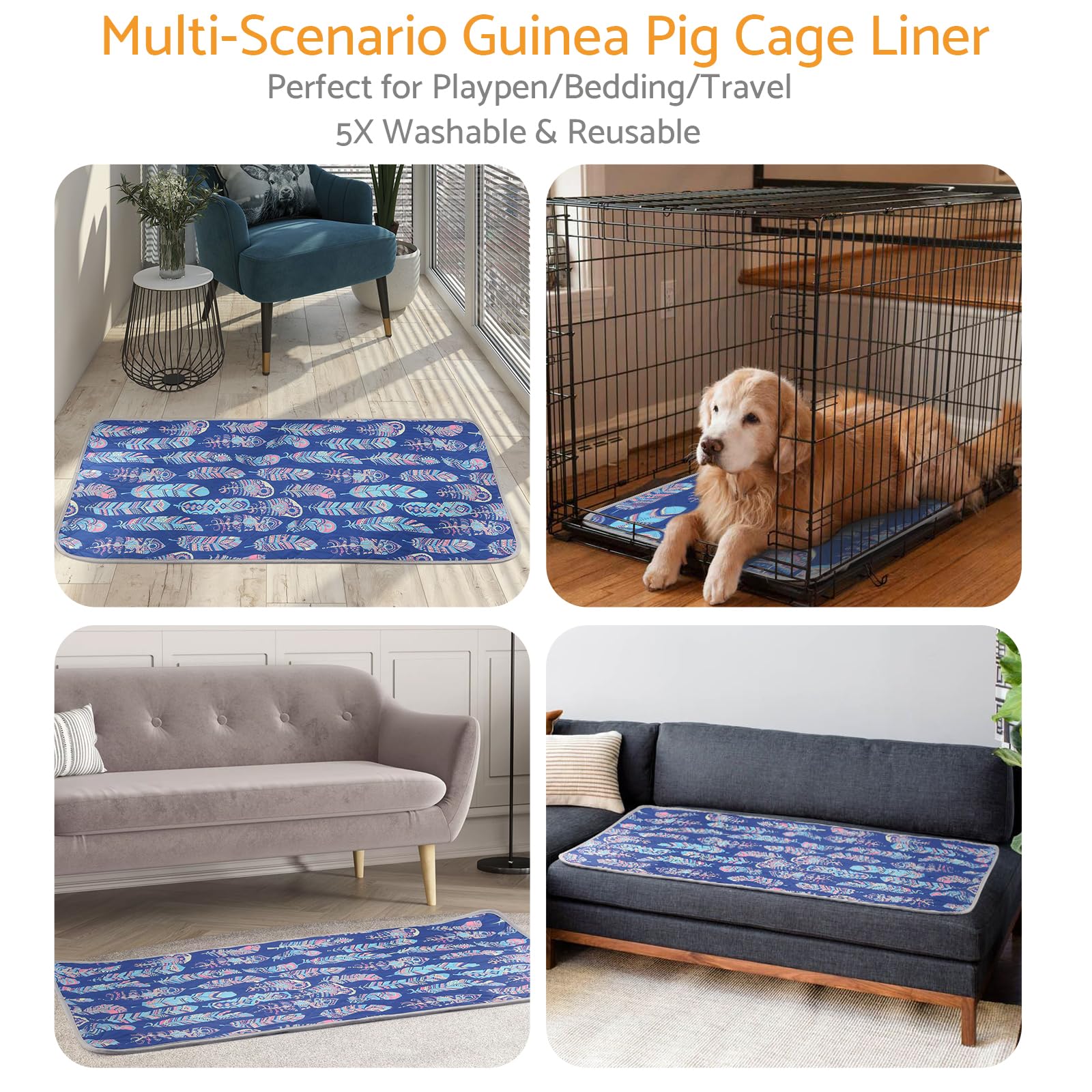 Entrenador Pipi Absorbente Reutilizable para Perros, Gatos, Cobayas y Conejos Almohadilla Lavable a MáquinaImpermeable y Portadores de Viaje (Azul, 122*61 4pc)