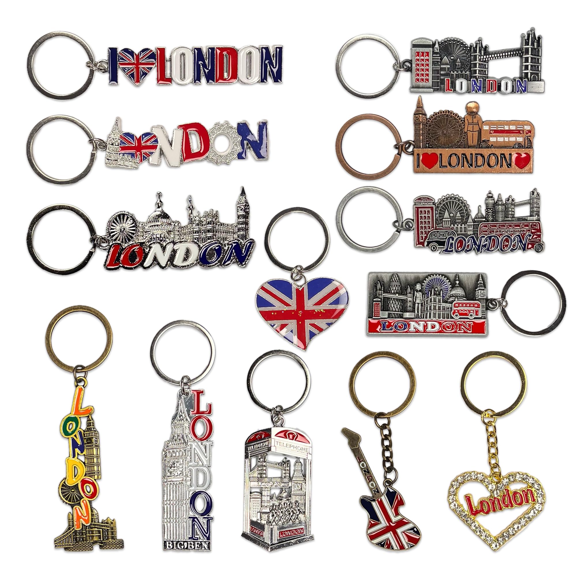 SAJAKSAJAK 12X London Skyline Keyrings – 3D Metal Collectible Keychains Featuring Iconic British Landmarks, Decorative Souvenir Gift for Office, Home, Keepsakes & Party Favours