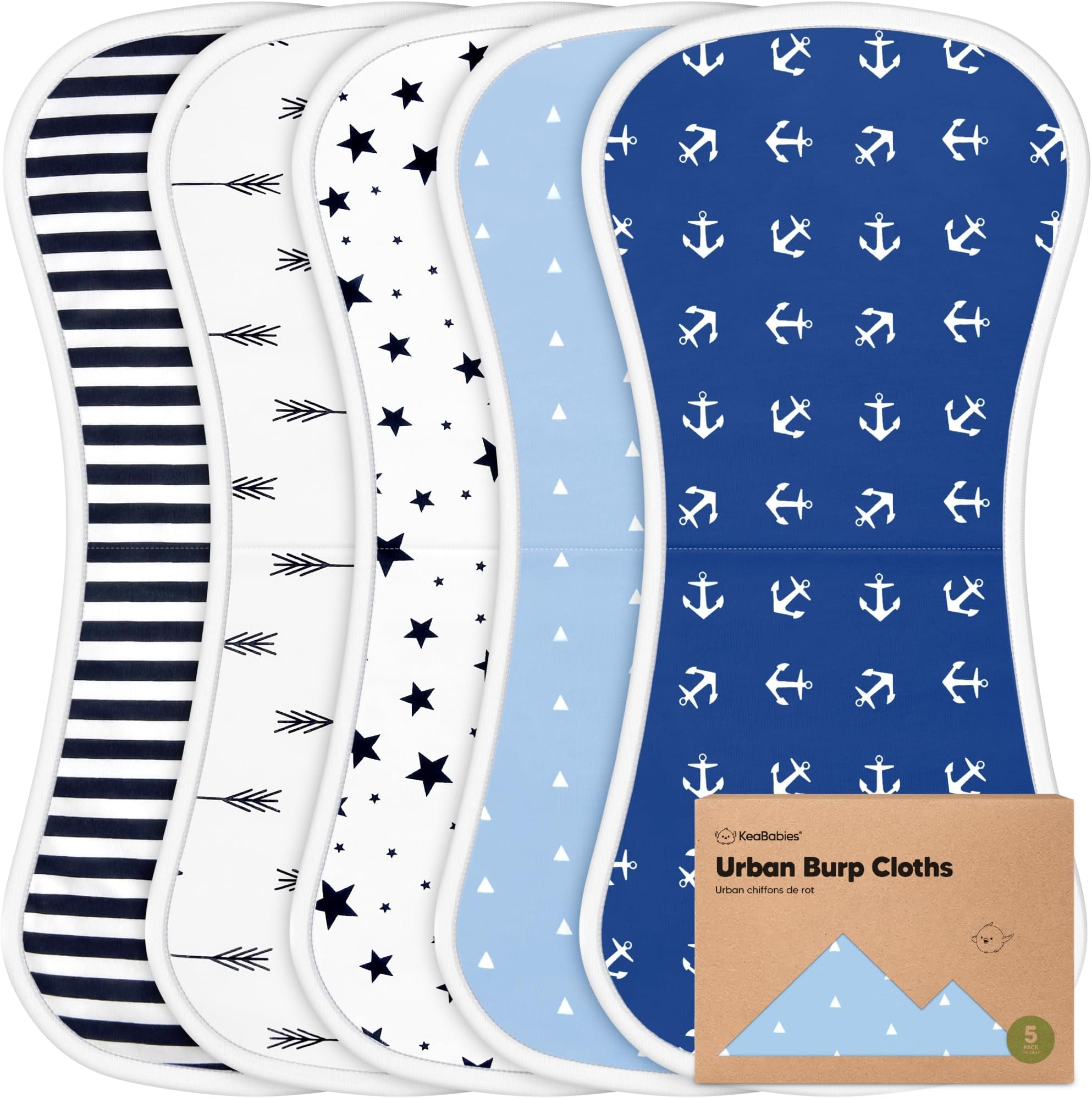 5-Pack Organic Burp Cloths for Baby Boys and Girls - Ultra Absorbent Burping Cloth, Burp Clothes, Newborn Towel - Milk Spit Up Rags - Burpy Cloth Bib for Unisex, Boy, Girl (Adventurer)