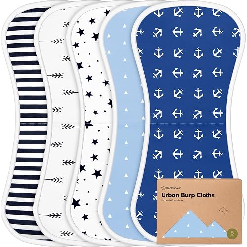 Organic Burp Cloths Baby Boy & Girl, 5-pack Cotton Burp Rags (Adventurer) | Super Absorbent Cotton Burping Cloths for Babies, Soft, Plush, Newborn, Infant Towels, Milk Spit Up Rags, Large 21x10