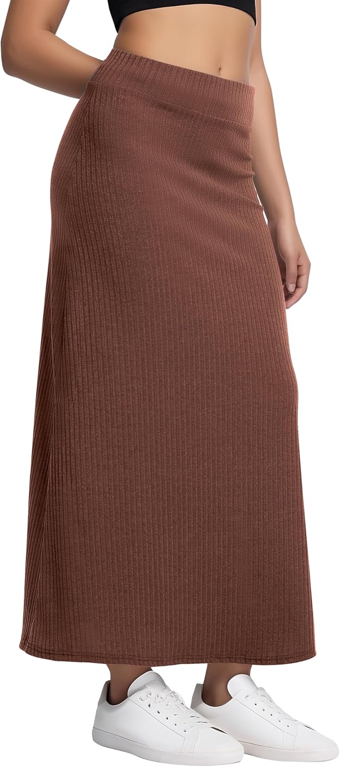 Urban CoCo Women's High Waist A-Line Maxi Skirt Comfy Ribbed Knit Long Skirt - Image 4