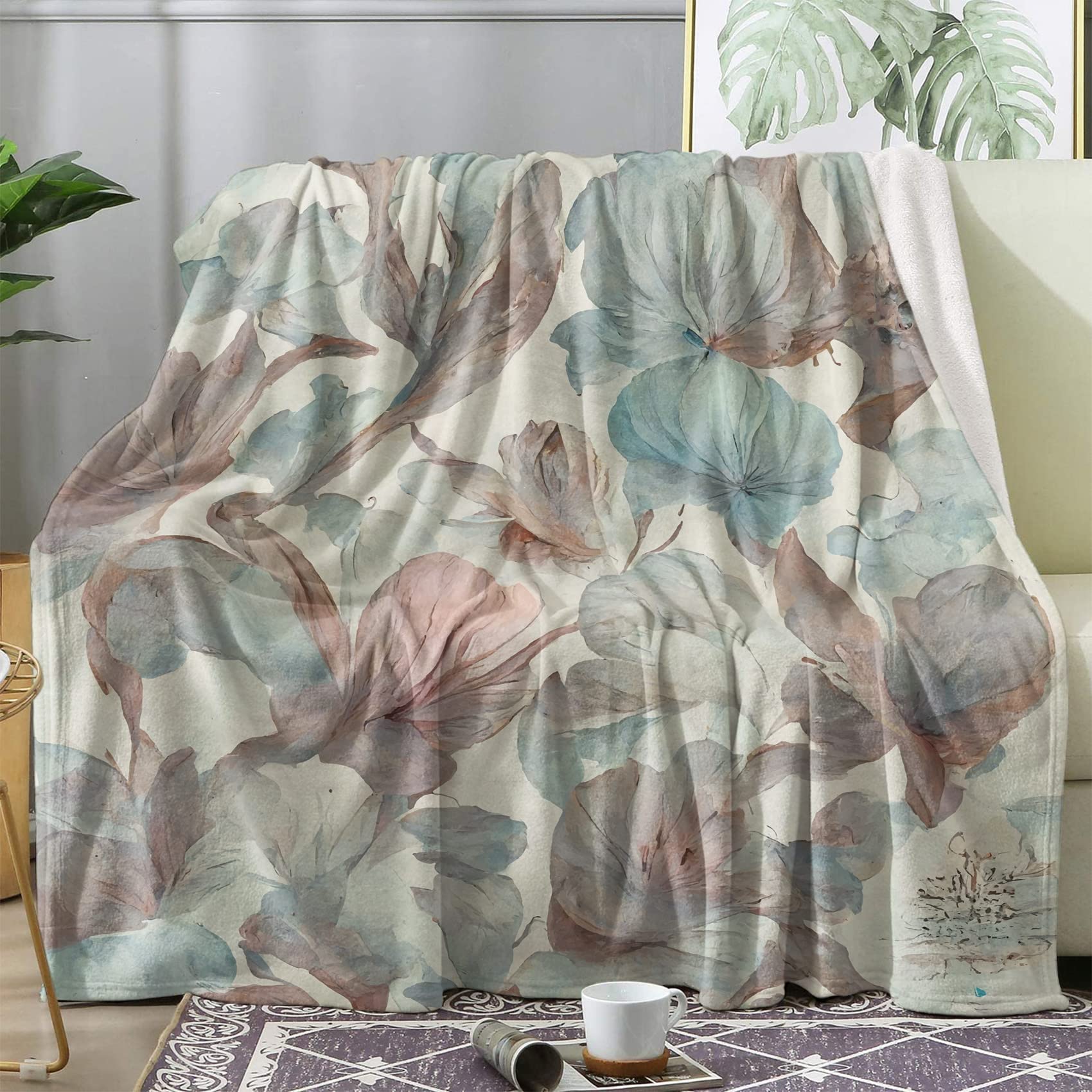 Couverture polaire 220x240 plaid fleur lit 2 personnes en flanelle chaude