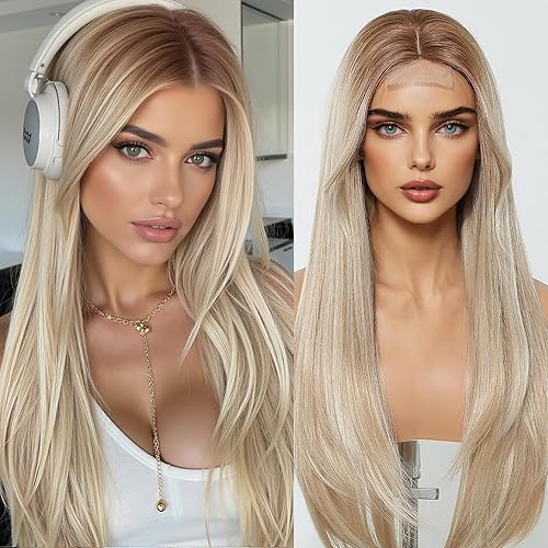 Miniatura 7 de testar Peluca con diadema hasta el hombro, pelucas rectas para mujeres negras, peluca marrón mixta rubia, peluca sintética sin pegamento, cabello