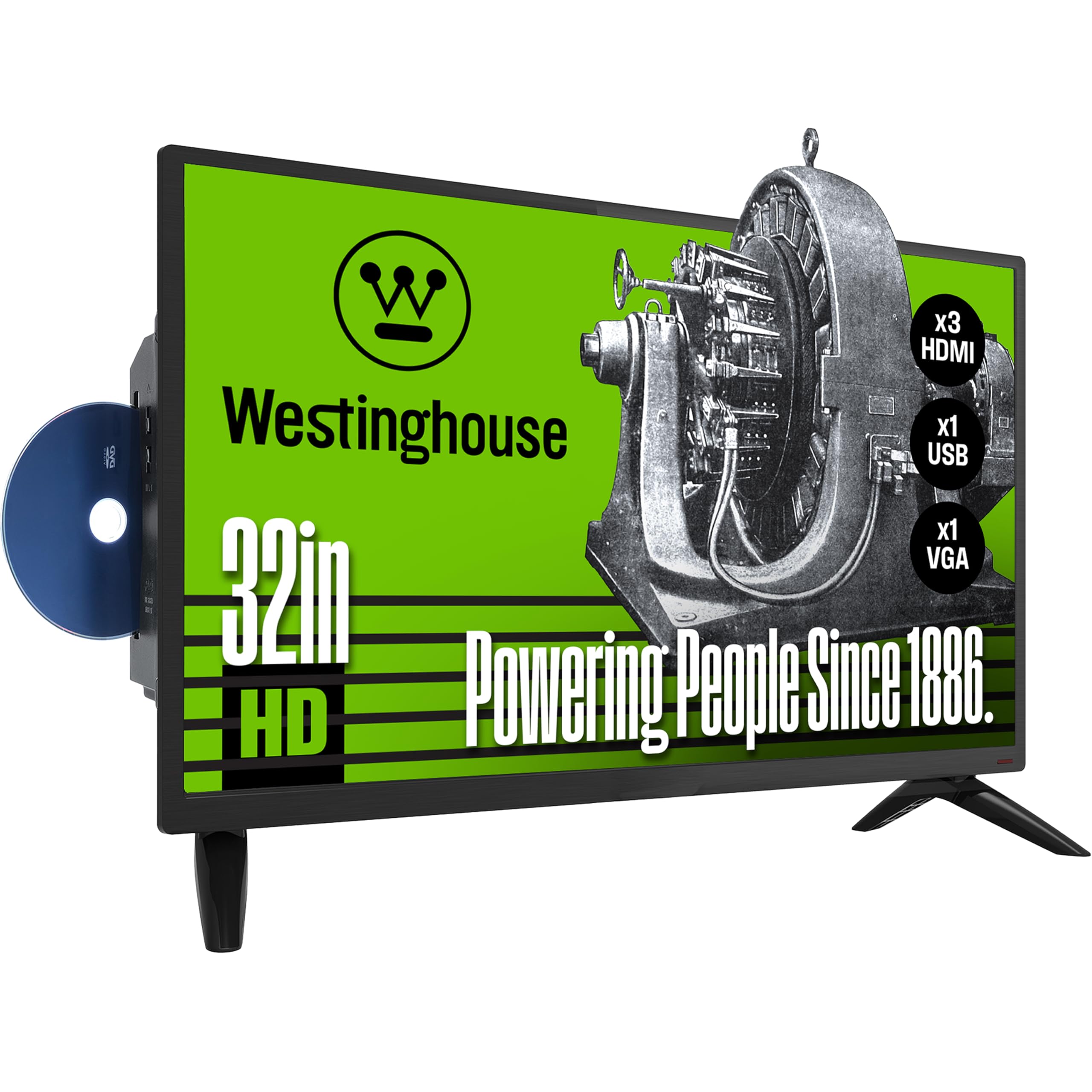 Westinghouse 32 Inch TV with DVD Player Built in, HD LED Small Flat Screen Non-Smart Television DVD Combo, RV Camper, Works with Fire Stick, Roku, Apple TV, TiVo, Xumo, and Streaming Devices.