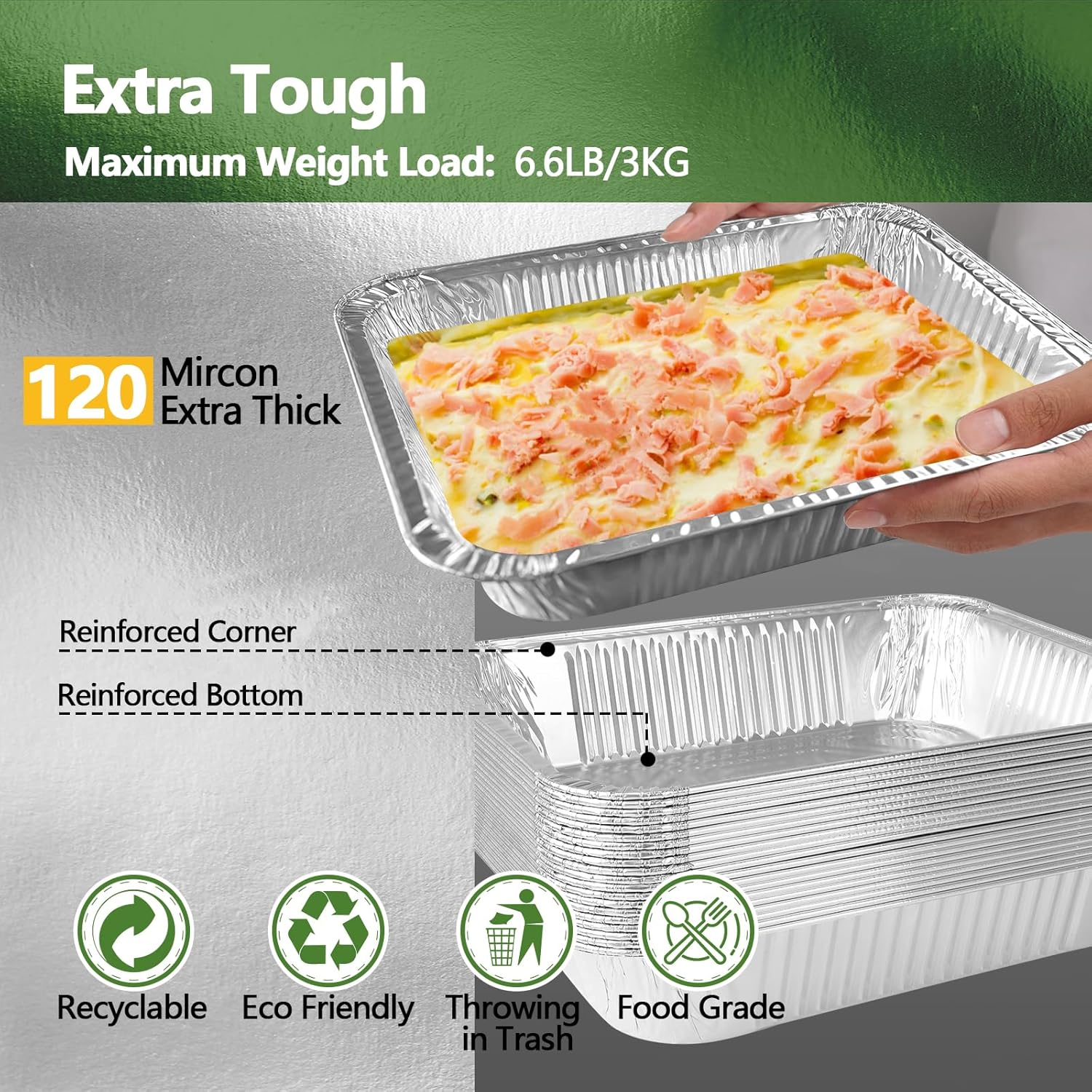 Thickened 30 Pack Heavy Duty Aluminum Pans with Lids, 9x13 Aluminum Foil Pans Disposable, Half Size Steam Table Foil Baking Tray for Cooking, Baking, Roasting & Chafing, Carton Packaging