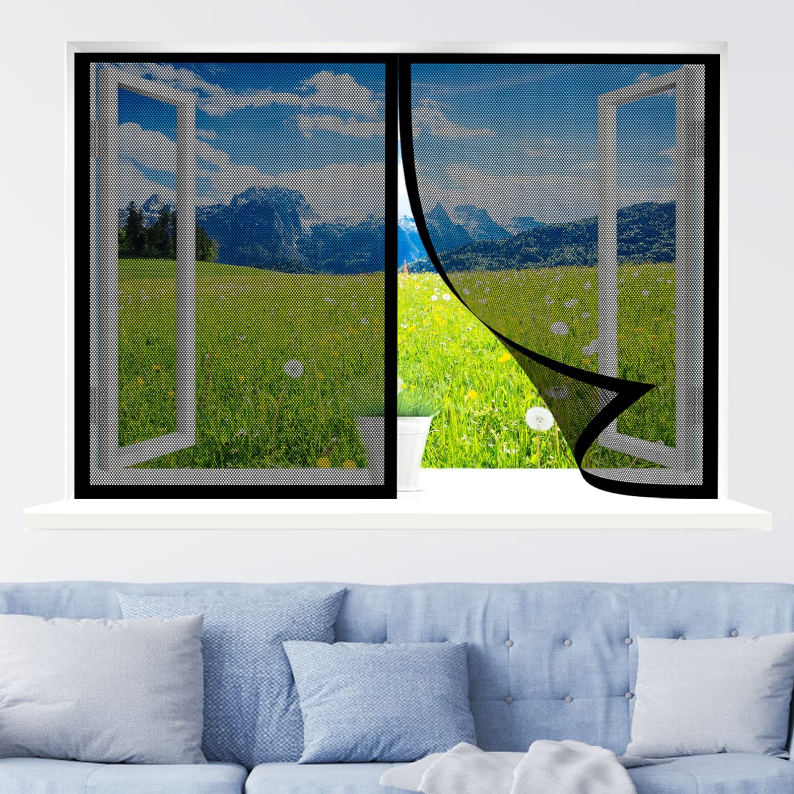 Weizero Black Fly Screens Window Nets, 115 X 60 Cm Window Fly Screen Net With Self-Adhesive Tape, Keep Insects Out For Air Conditioner Room Window,