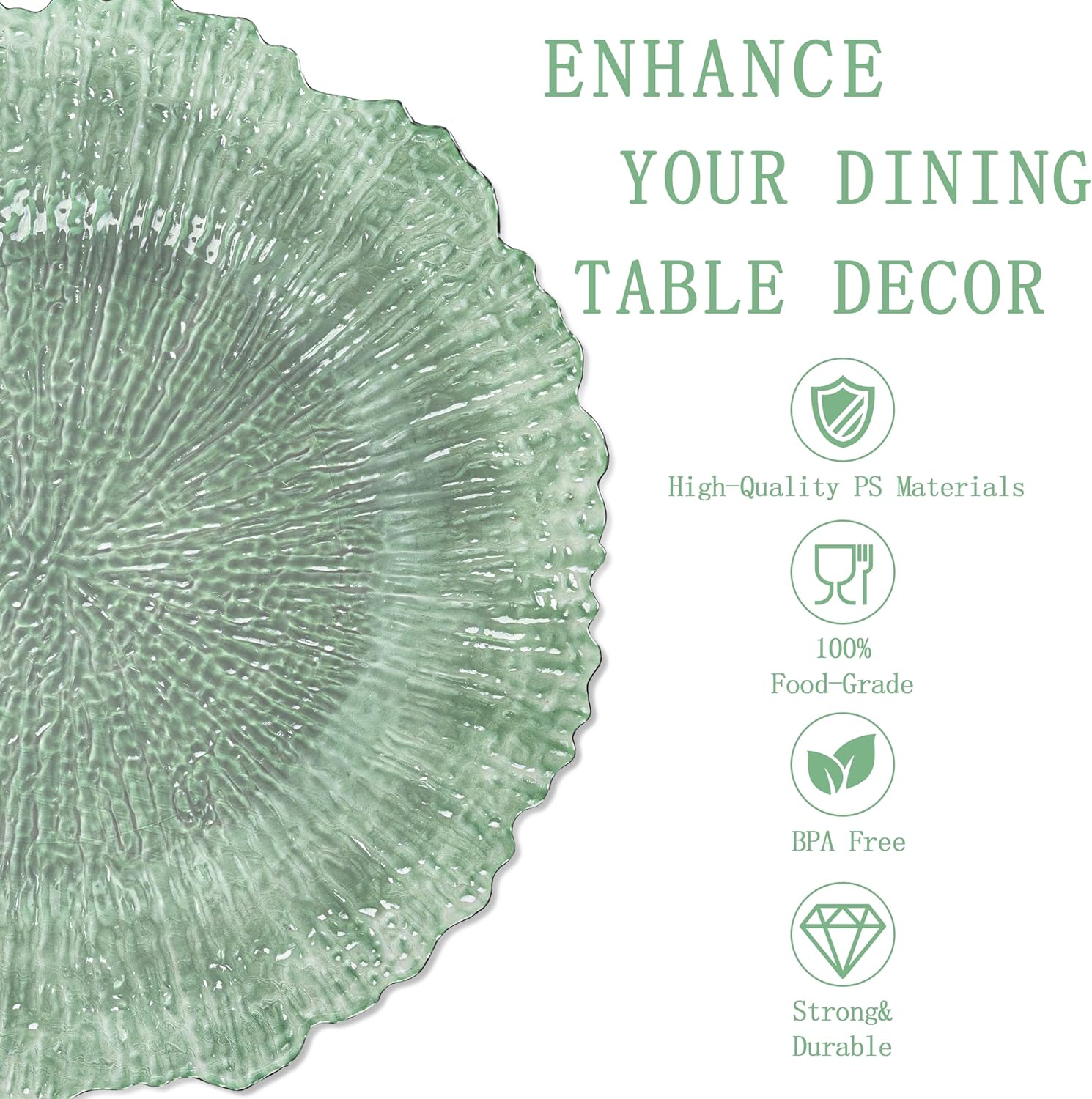 U-QE 60PCS Clear Green Plastic Plates - Green Plates Disposable Heavy Duty - Disposable Plastic Plate for Party, Weddings and Formal Occasions Including 30 Dinner Plate 10" & 30 Appetizer 7" - Image 8