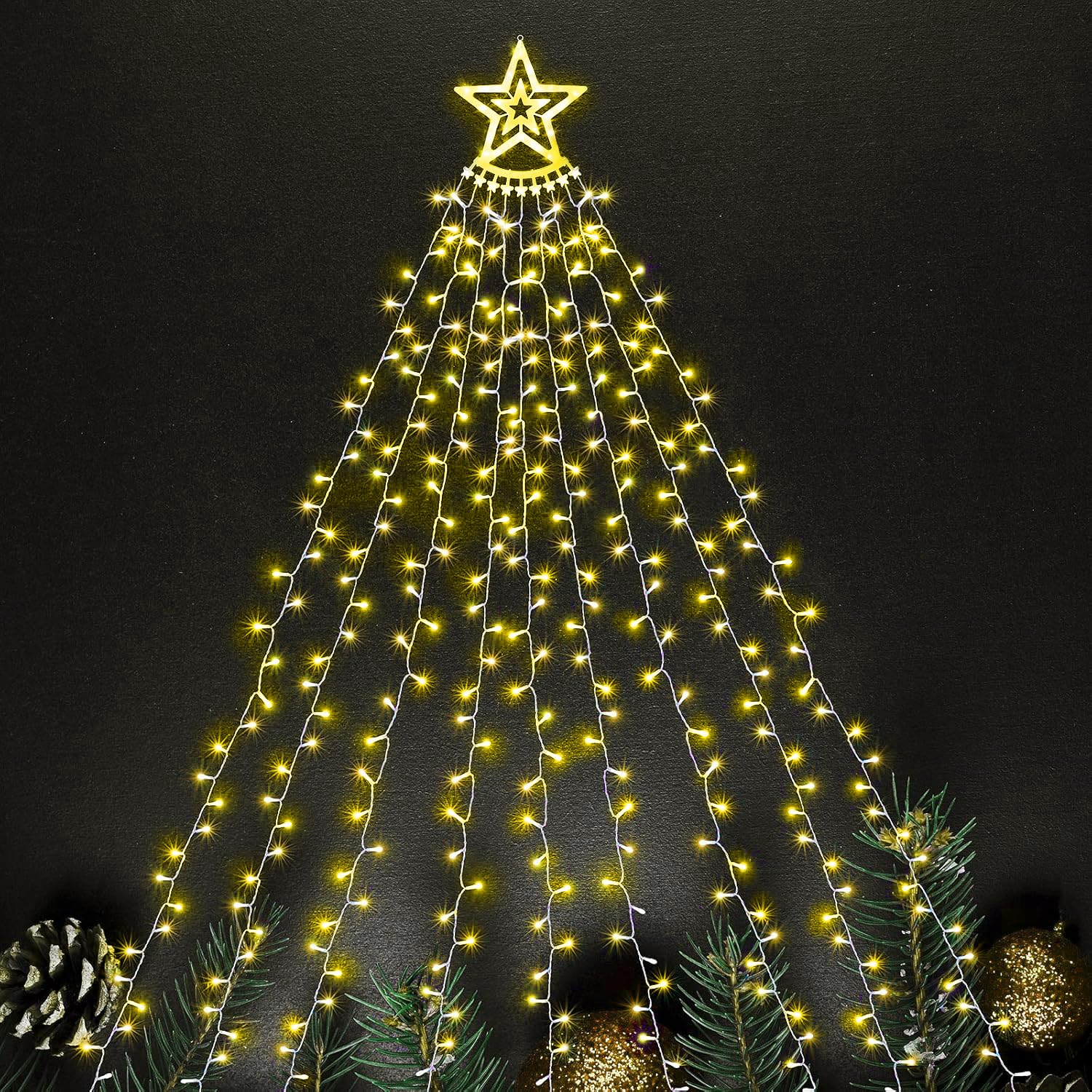 SALCAR Outdoor Christmas Lights, 3.5m x 9 Strands Fairy Lights with 30cm Star Topper, 350 LEDs