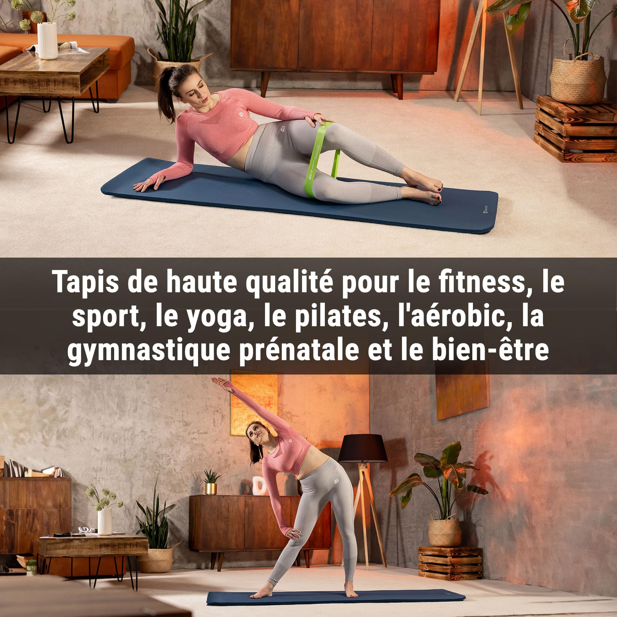 HOP-SPORT® Tapis de Fitness antidérapant 190 x 80 x 1,5 cm, Tapis Pilates Yoga et Gymnastique avec Sangle de TranSPORT en Mousse NBR pour Entraînement à la Maison, Doux pour la Peau