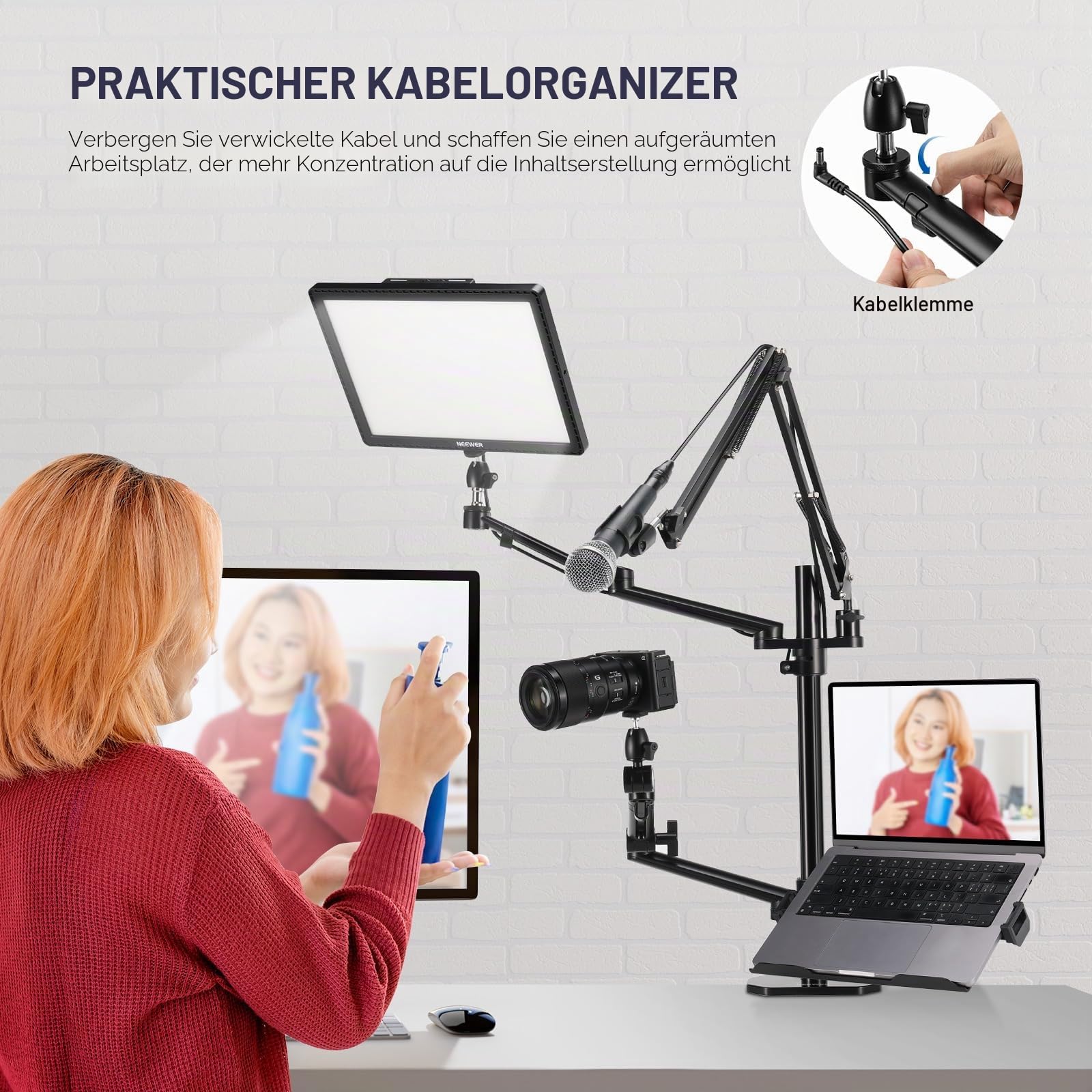 NEEWER Überkopf Kamerastativ Tischhalterung Rig mit 4 Boom Arm für Fotografie Video Licht Ring Licht Telefonhalterung Webcam Mic Compact DSLR für Live Streaming Broadcast Online Lehr Konferenz, DS007