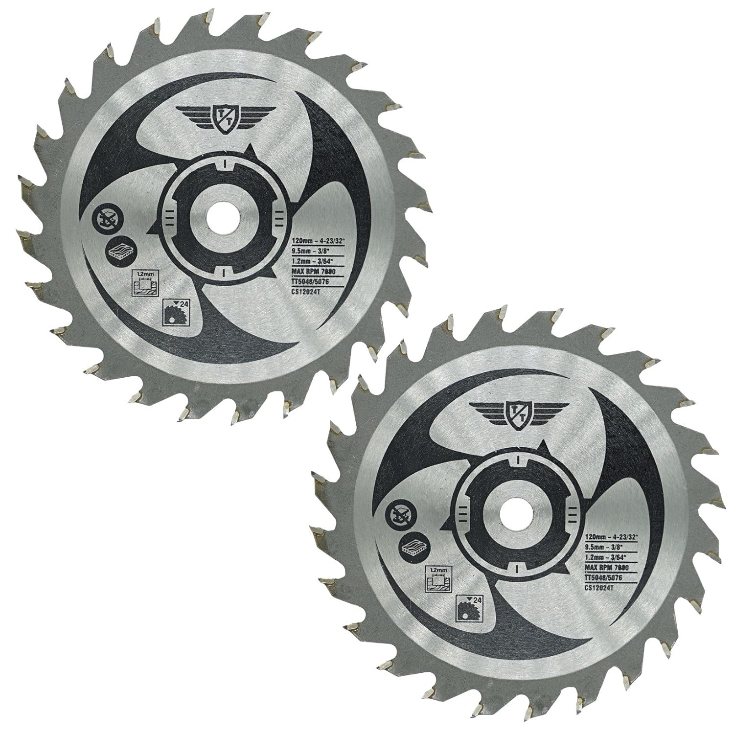 2 x TopsTools CS12024T_2 120 mm 24T 9,5 mm boring TCT-zaagbladen Compatibel met Worx WorxSaw XL Worx WX427 WX429 WX437 WX439 WX531 400W 700W