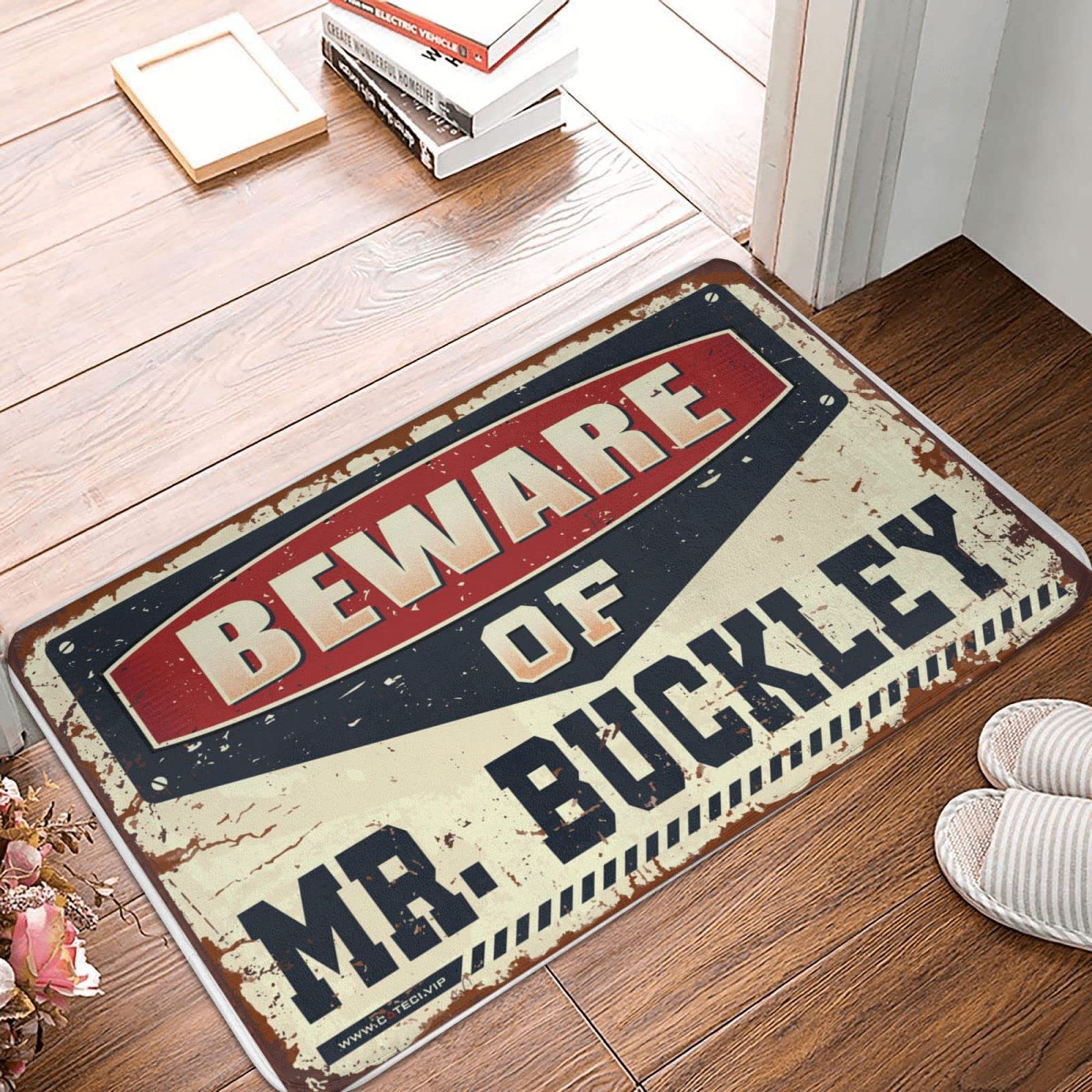 Wycieraczka Wejście na zewnątrz Zabawna Uważaj na Mr. Buckley Wycieraczka Wystrój piwnicy Kawiarnia Bar Decor (rozmiar: 65 x 90 cm)