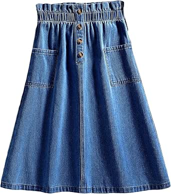 Hayden Girls Denim Skirt SHEIN VCAY Paperbag Waist Ruffle Hem Knot
