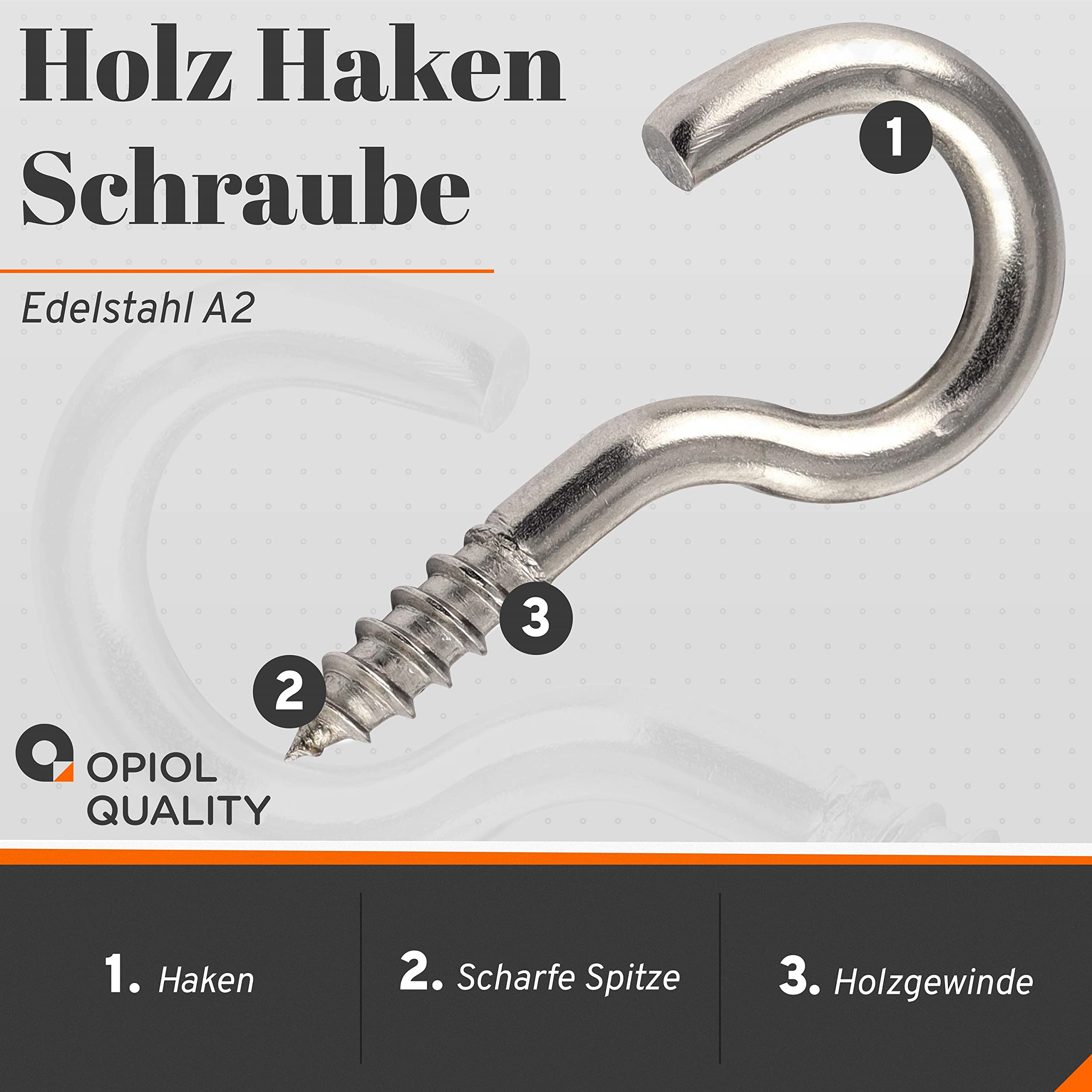 Hakenschraube mit Holzgewinde 4x40 mm aus Edelstahl A2 V2A (50 Stück) Schraubhaken Haken Deckenhaken Ringschraube Schraubösen Augenschraube