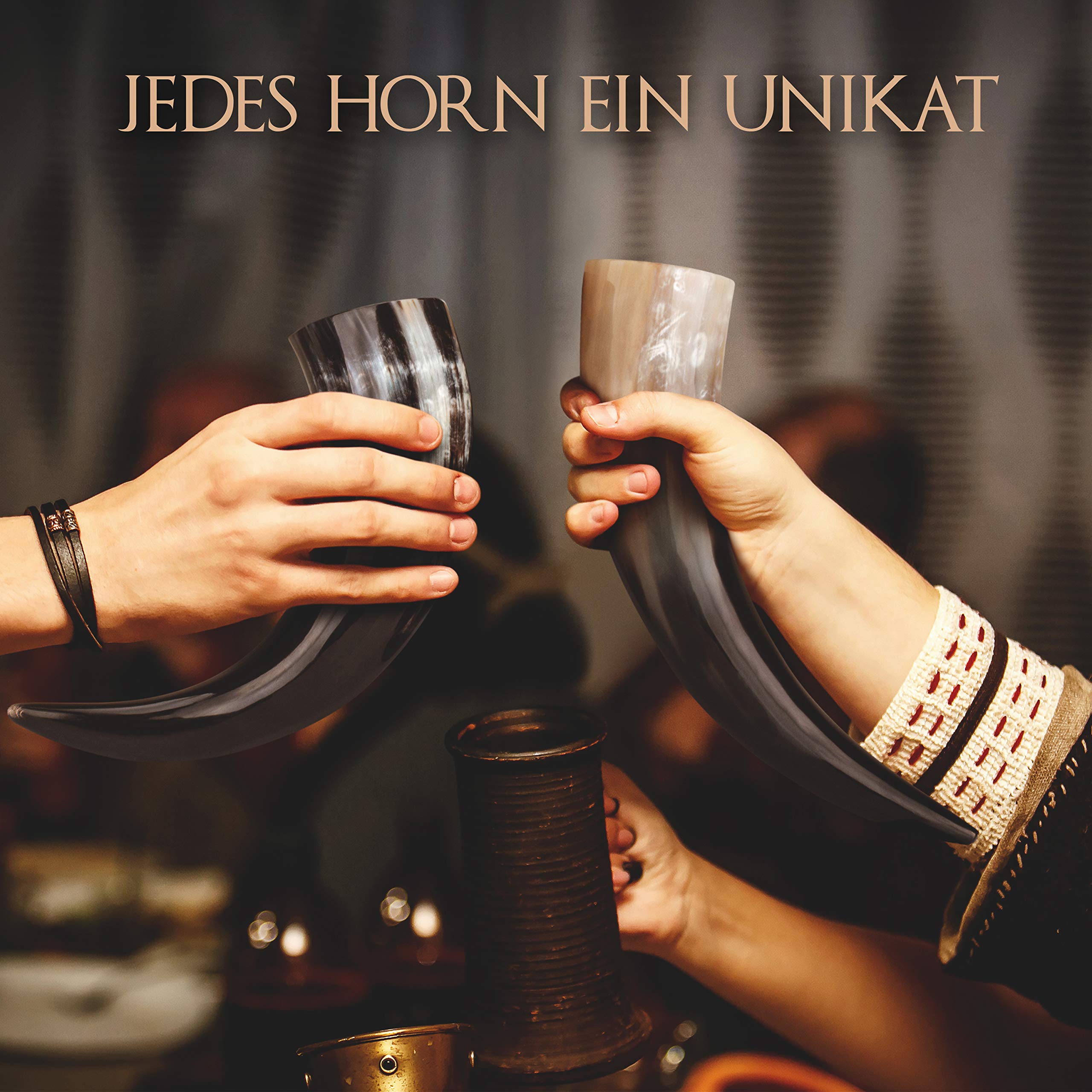VIKING CRAFT® Trinkhorn Wikinger ca. 450ml - Extra Großes 5-teiliges Horn Set für Met Honigwein mit Ständer – Methorn Wikinger Deko, LARP Mittelalter Bierkrug, Honigmet